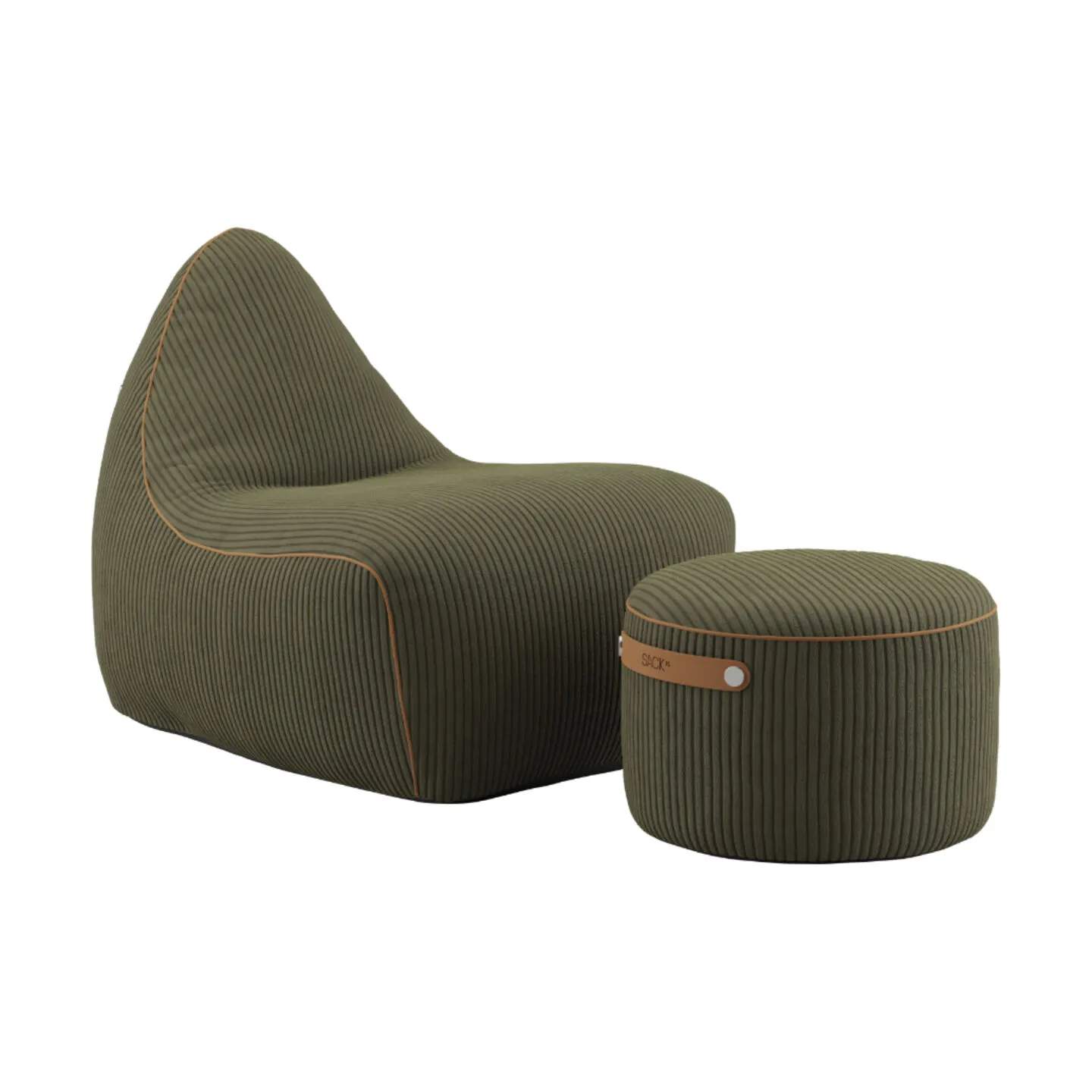 SACKit Lænestole Sækkestol med Puf - 2 dele i Corduroy Olive, 1