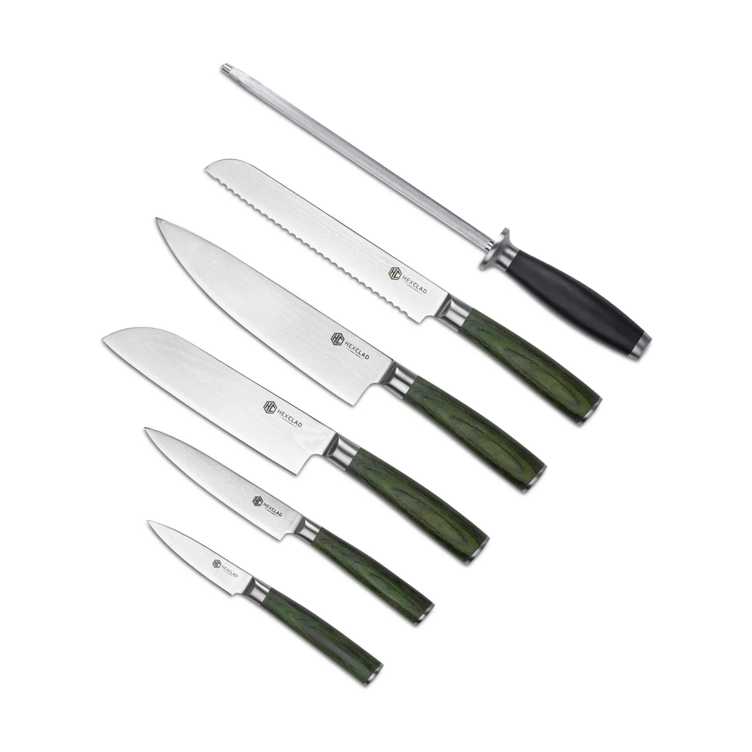 Knivsæt - 6 dele, sølv/grøn, large