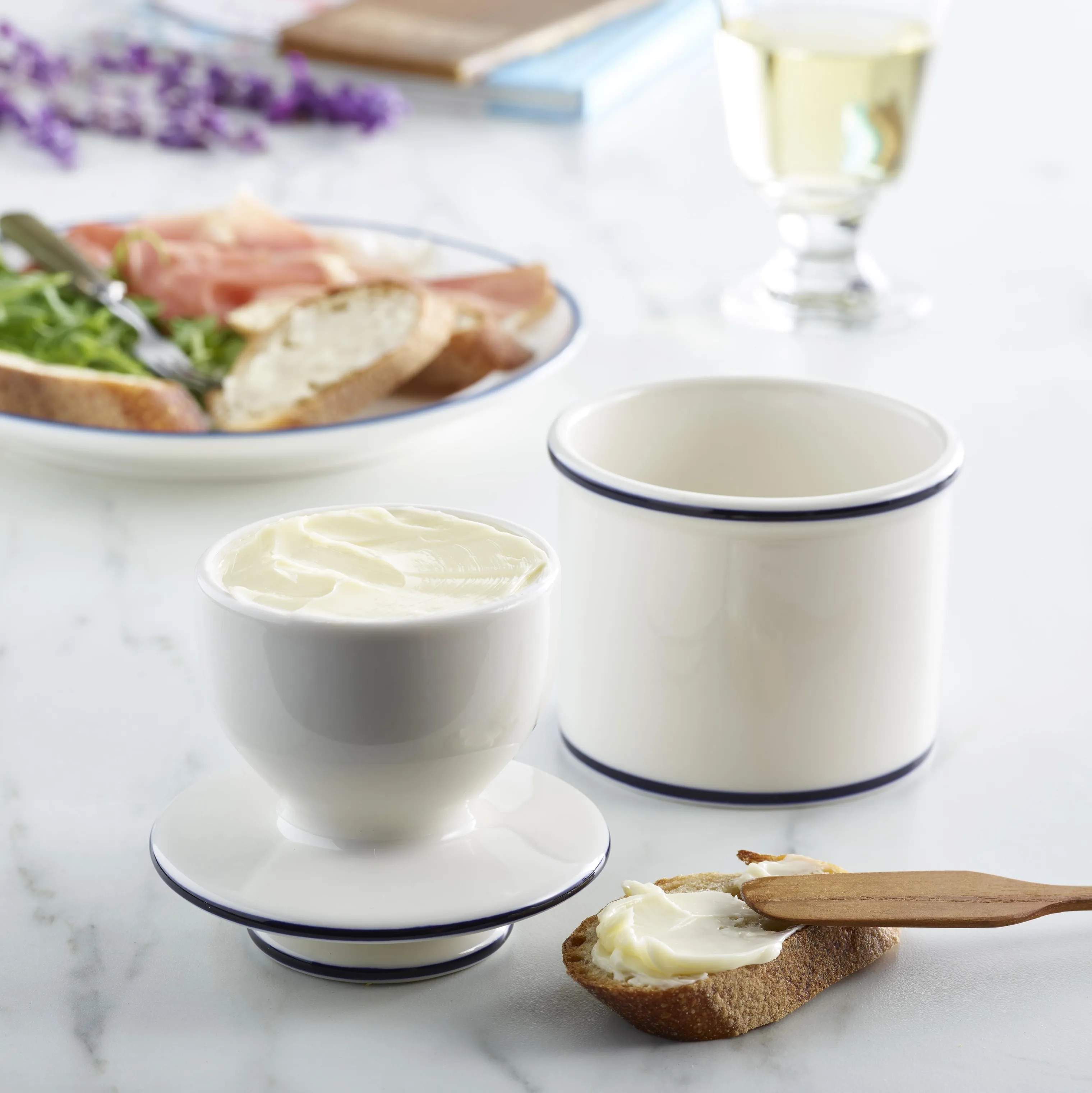 Butter Bell Smørbokse Smørklokke i Hvid/blå, 2