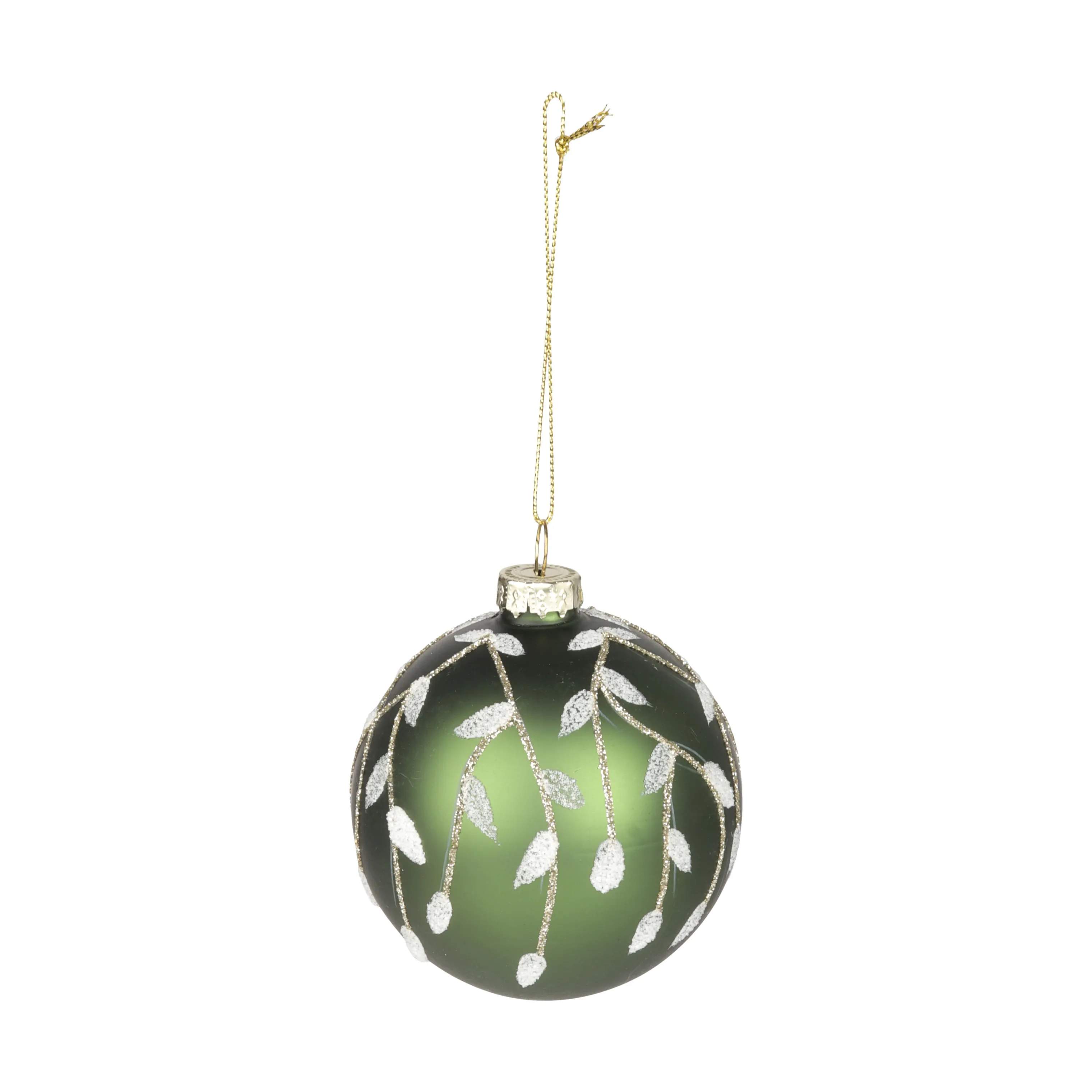 Julekugle, mørkegrøn/sølvglimmer, large