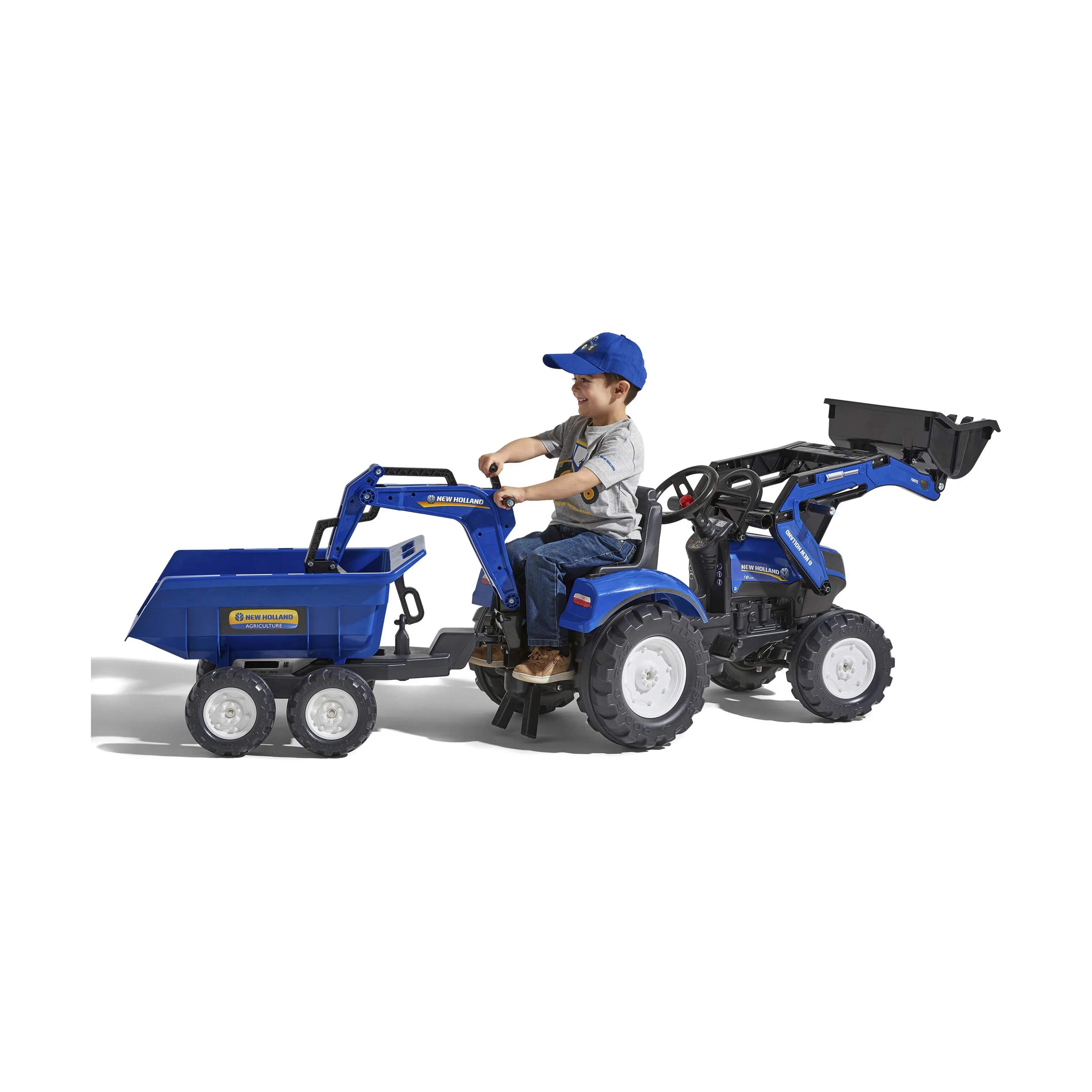 FALK Øvrig udeleg Rendegraver med tippelad og vogn - New Holland i blå/sort, 4