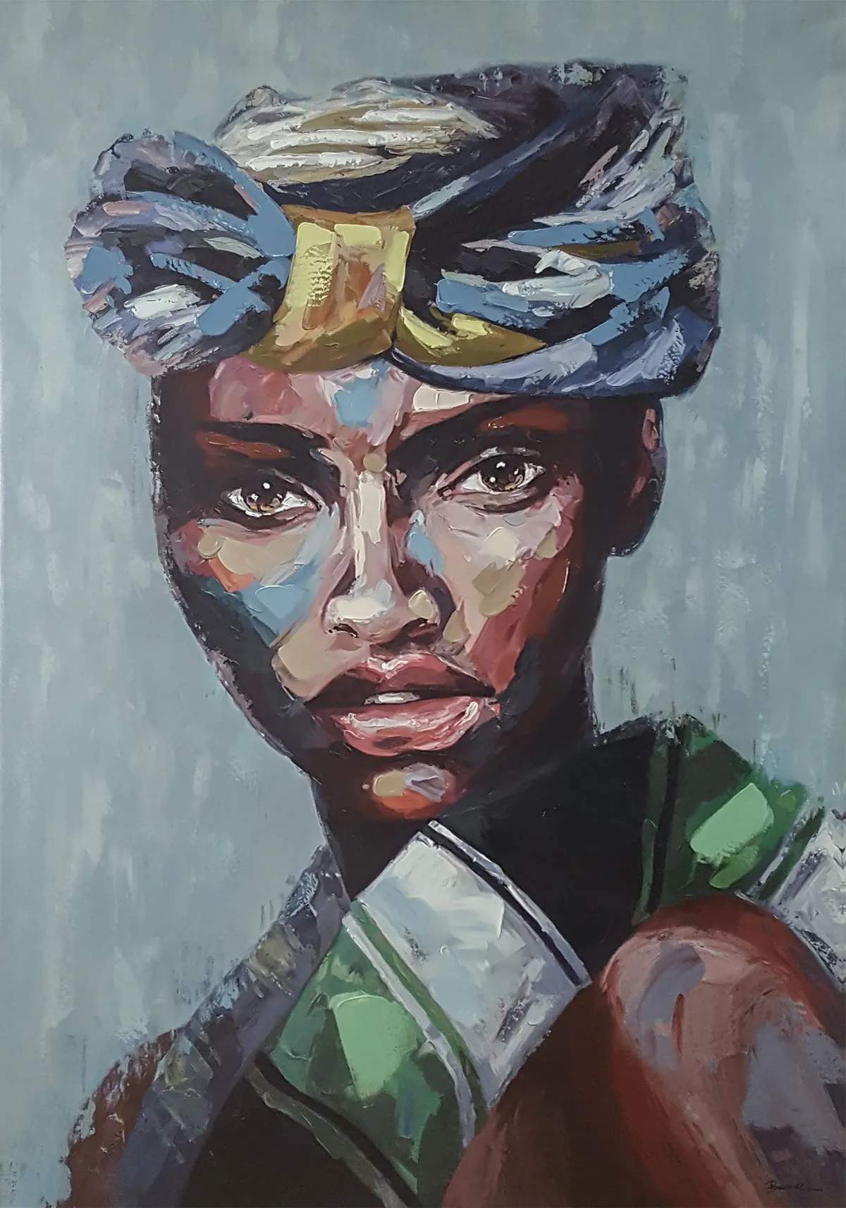 Mixed Media Lærredstryk - African Woman, multifarvet, large