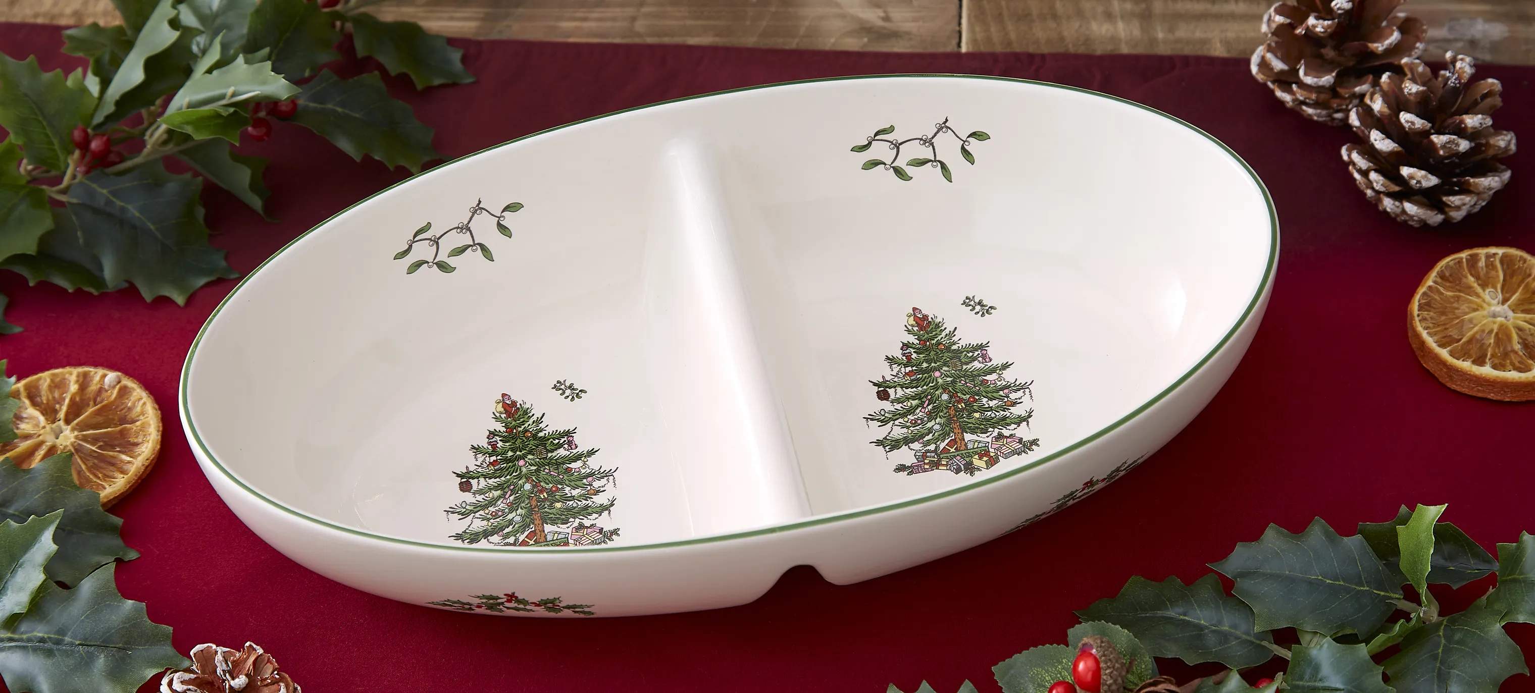 Spode Serveringsfade Christmas Tree Serveringsfad i Hvid/grøn/rød, 2