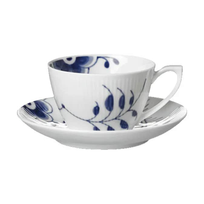 Royal Copenhagen med hank Blå Mega Riflet Kaffekop m. underkop