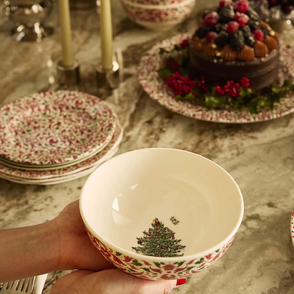 Spode Serveringsskåle Yuletide Skåle - 4 stk. i Rød/grøn/hvid, 3