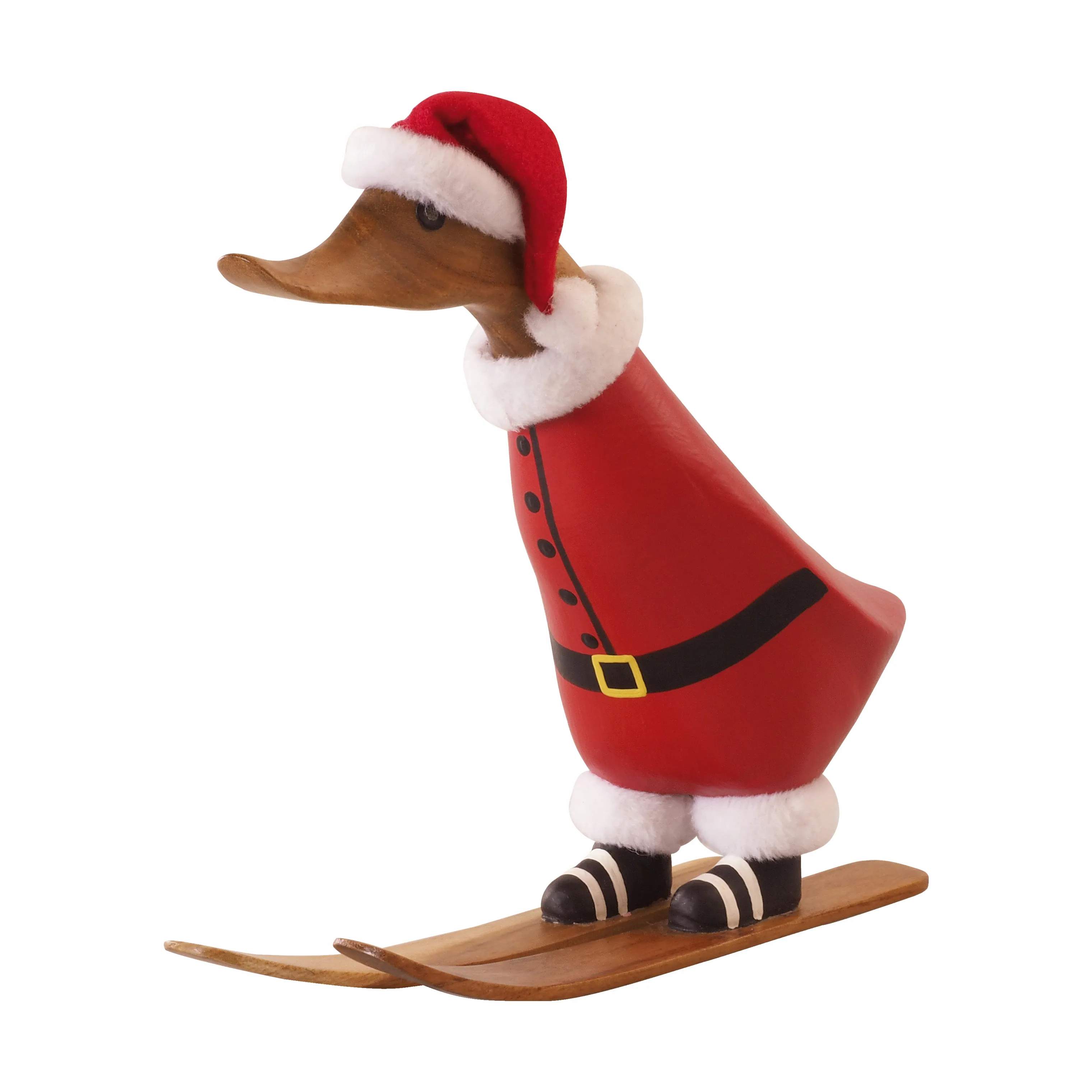 Duck Figur Jule-and på ski Bambus, rød, large