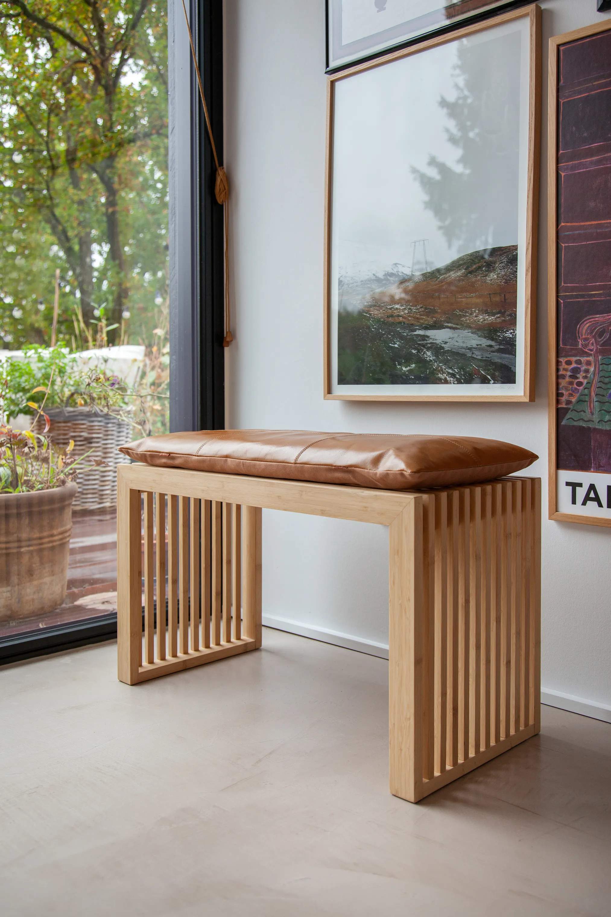 cinas Skamler Rib Bænk inkl. brun hynde i Bambus/brun, 104 cm, 5