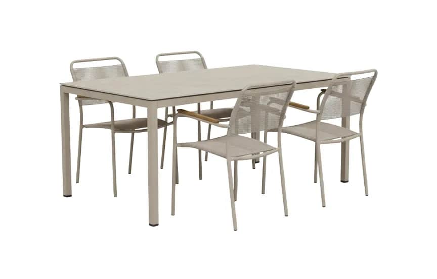 Mandalay Havemøbelsæt Terra Havesæt - 5 dele i taupe, 1 bord (L132) med 4 stole, 1