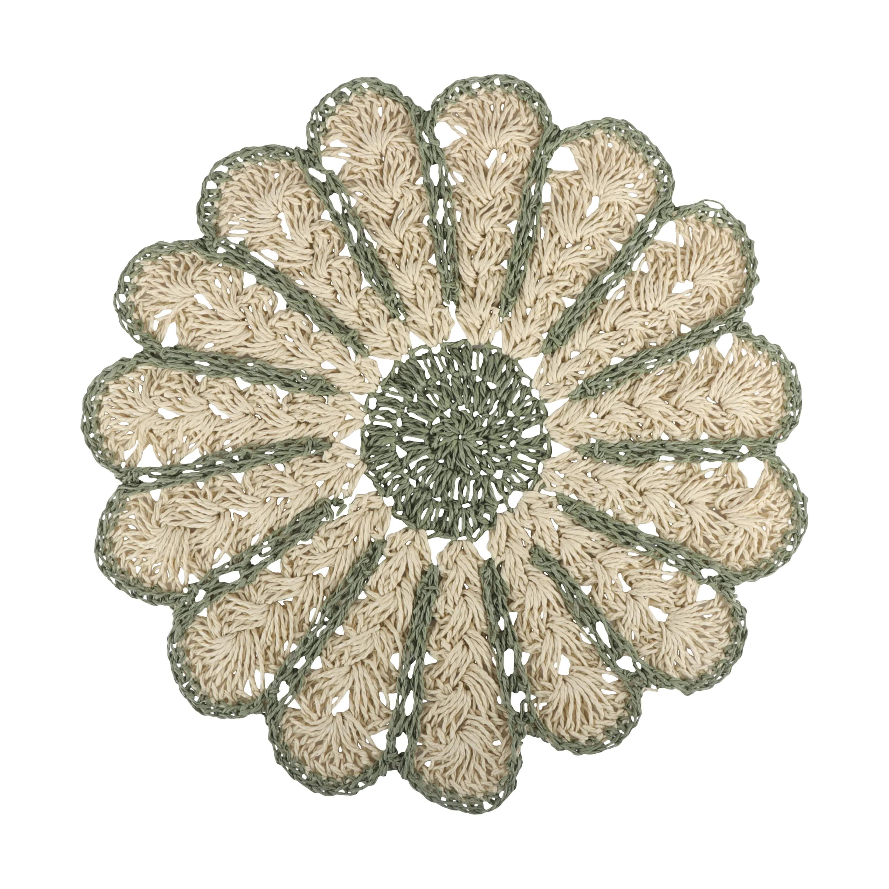 CASA Living Dækkeservietter Hæklet Dækkeserviet i Natur/grøn, 1