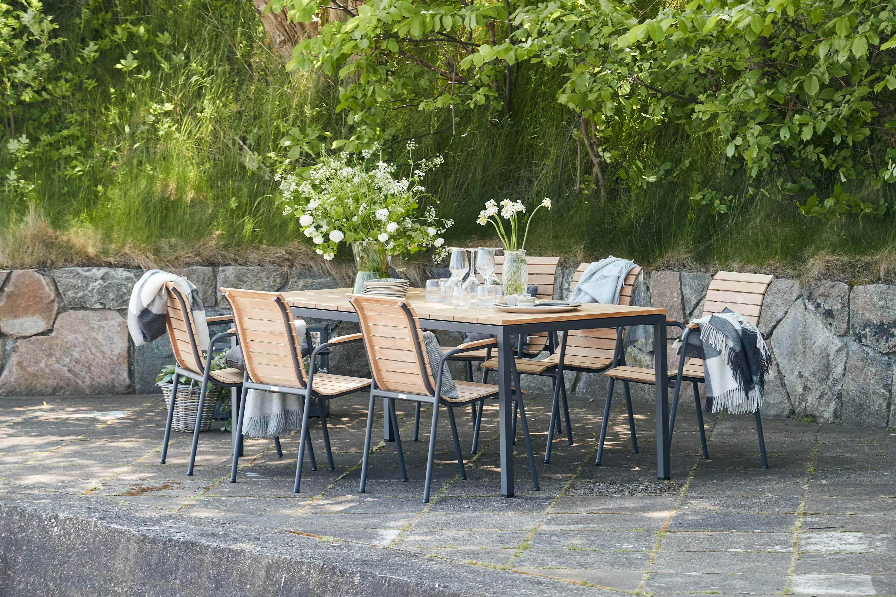 Mandalay Havemøbelsæt Toscana & Bellevue Havemøbelsæt - 7 dele i Antracit/Teak, 1 bord (L 197 cm)og 4 stole, 2