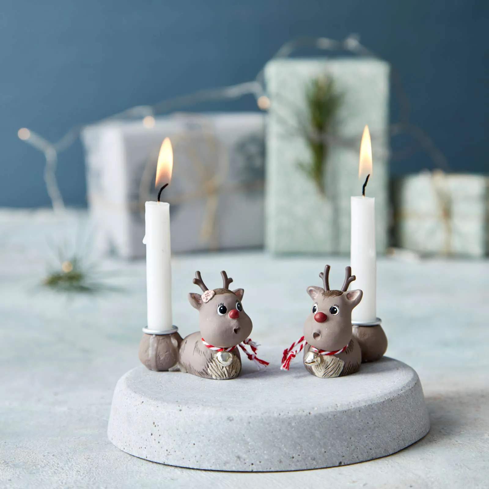 Klarborg Jule- og adventsstager Lysestager - Rudolf & Smukke i Brun, 6 cm, 2