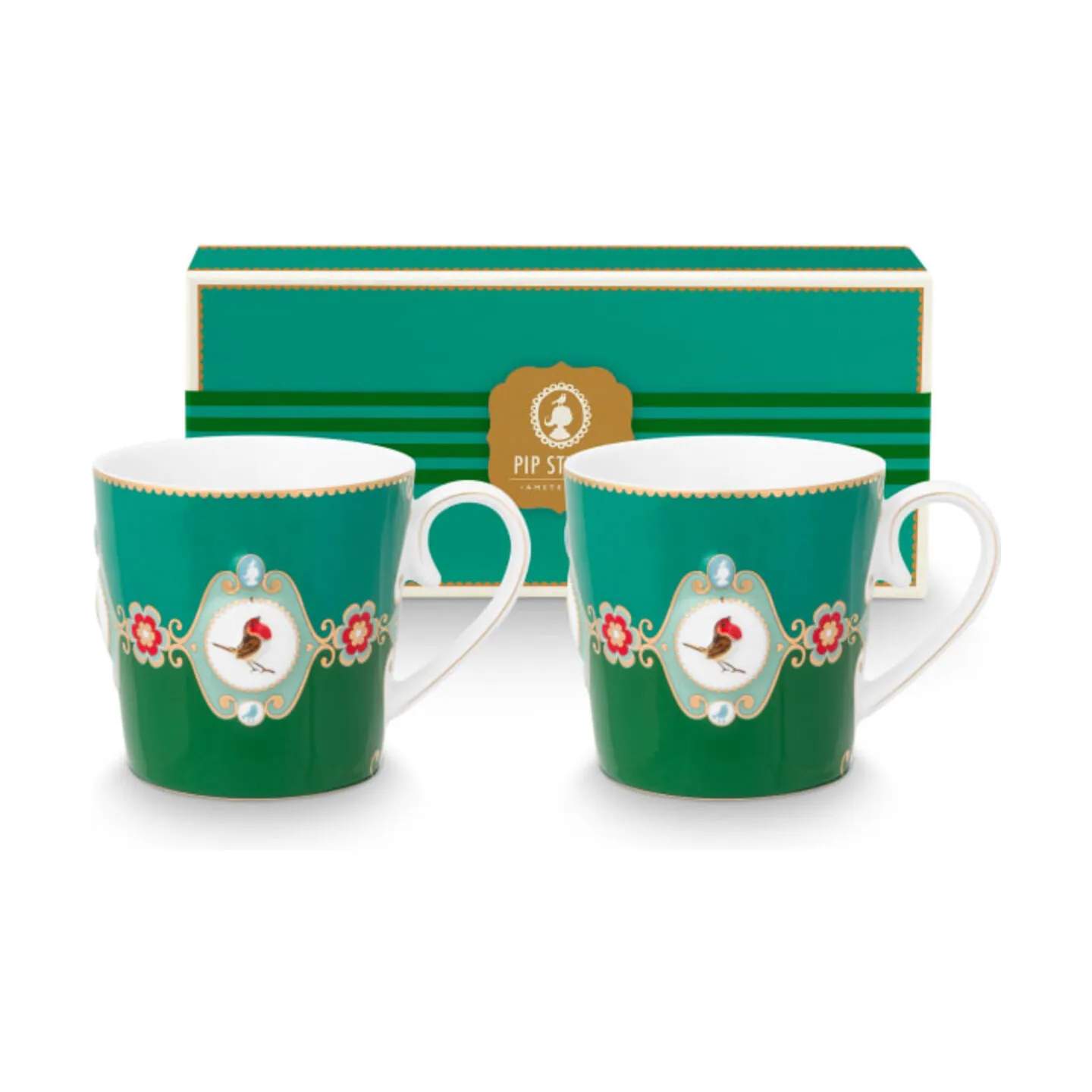 PIP Studio Krus og kopper med hank Love Birds Krus - 2 stk. i Green, 300 ml, 1