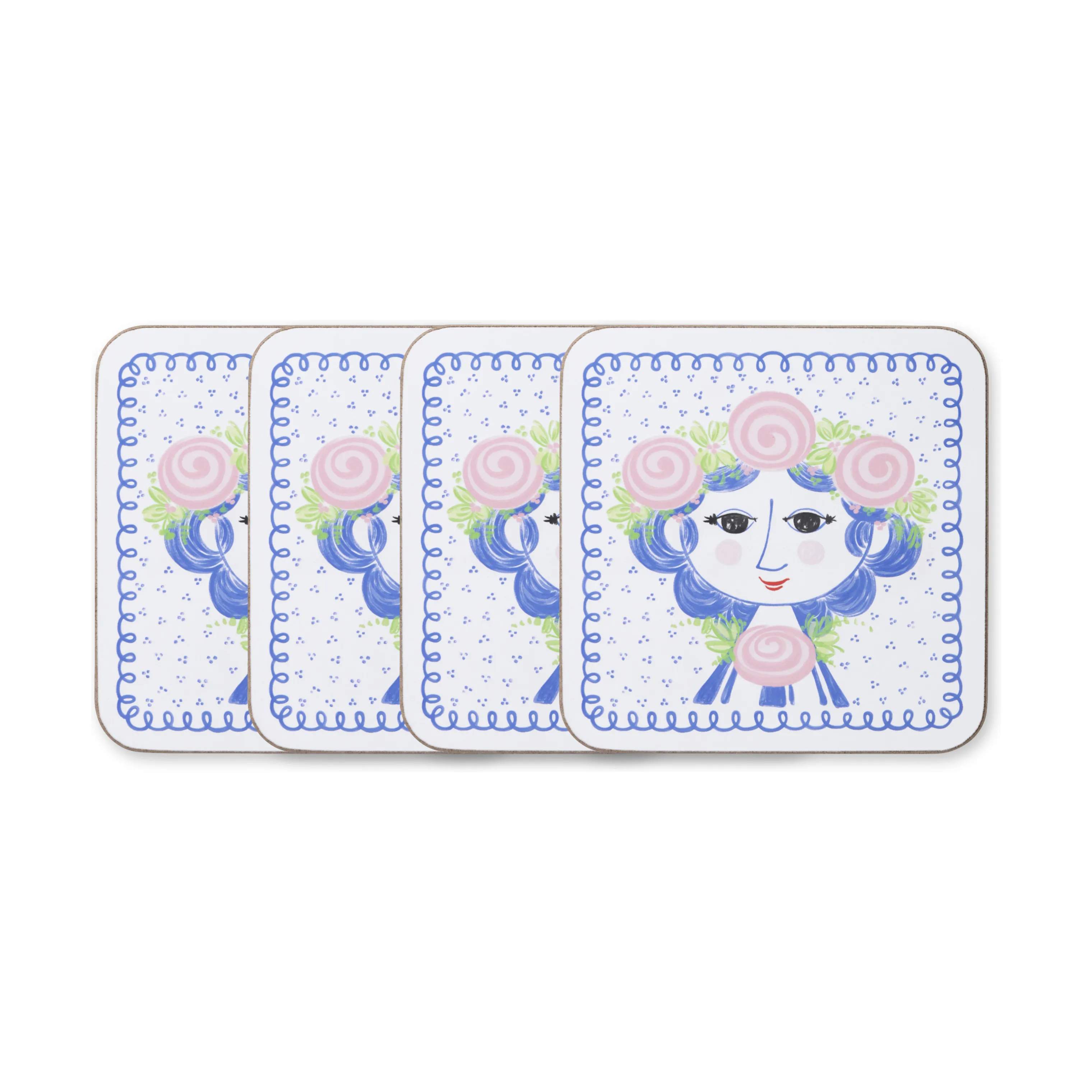 Bjørn Wiinblad Glasbrikker og coasters Dora Coaster - 4 stk. i Blue face, 1
