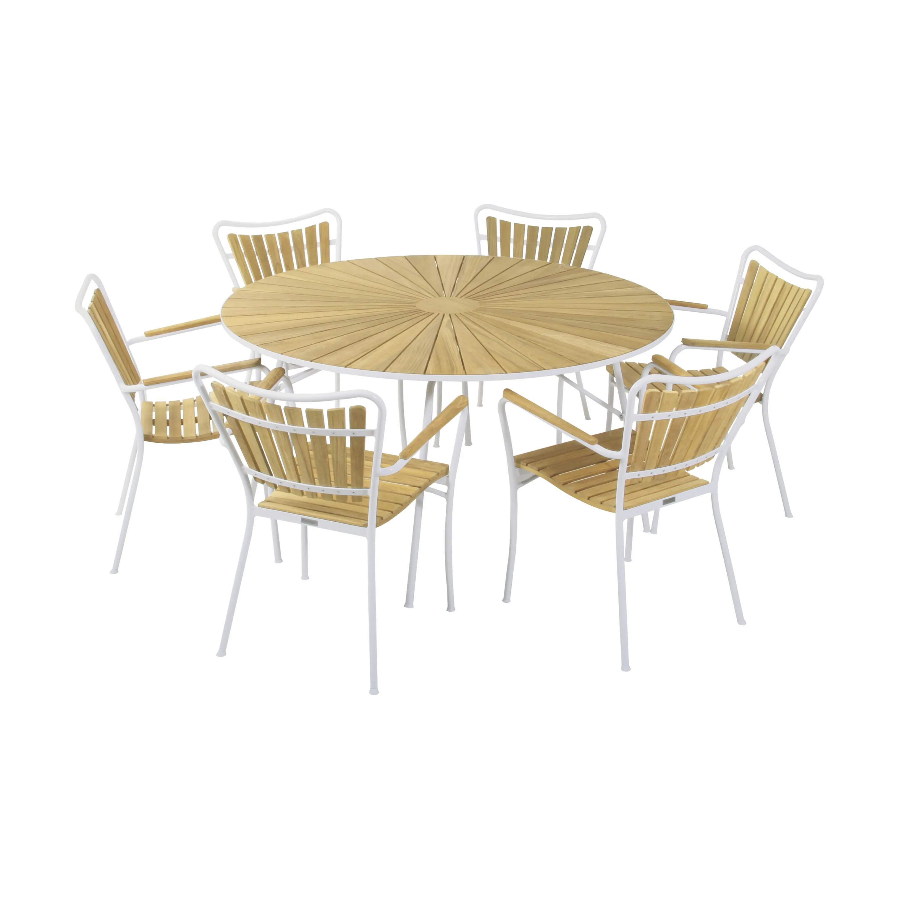 Marguerit Havemøbelsæt - 1 bord og 6 stole, hvid/teak, large