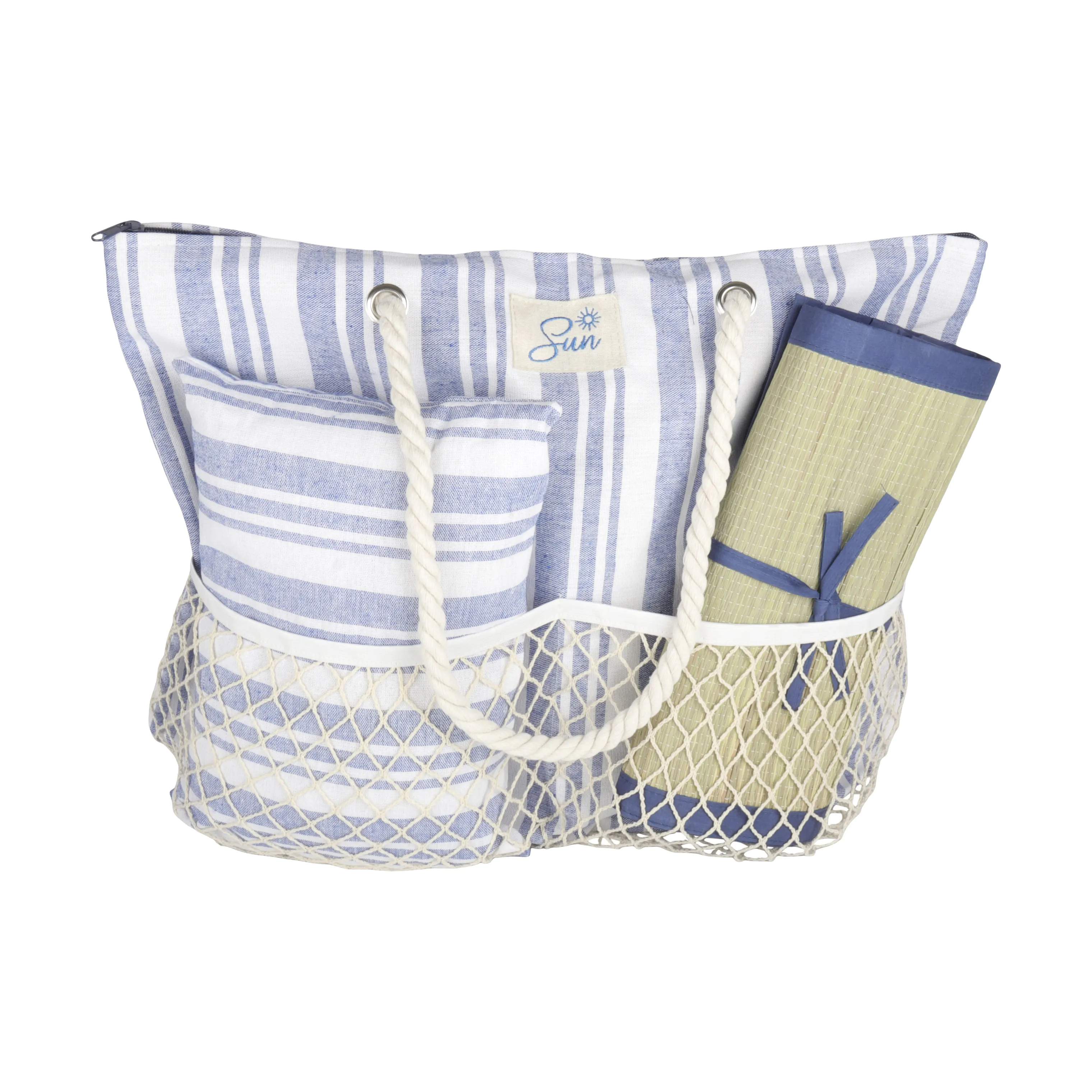CASA Living Øvrigt interiør Strandtaskesæt - 3 dele i Blå/hvid, 1