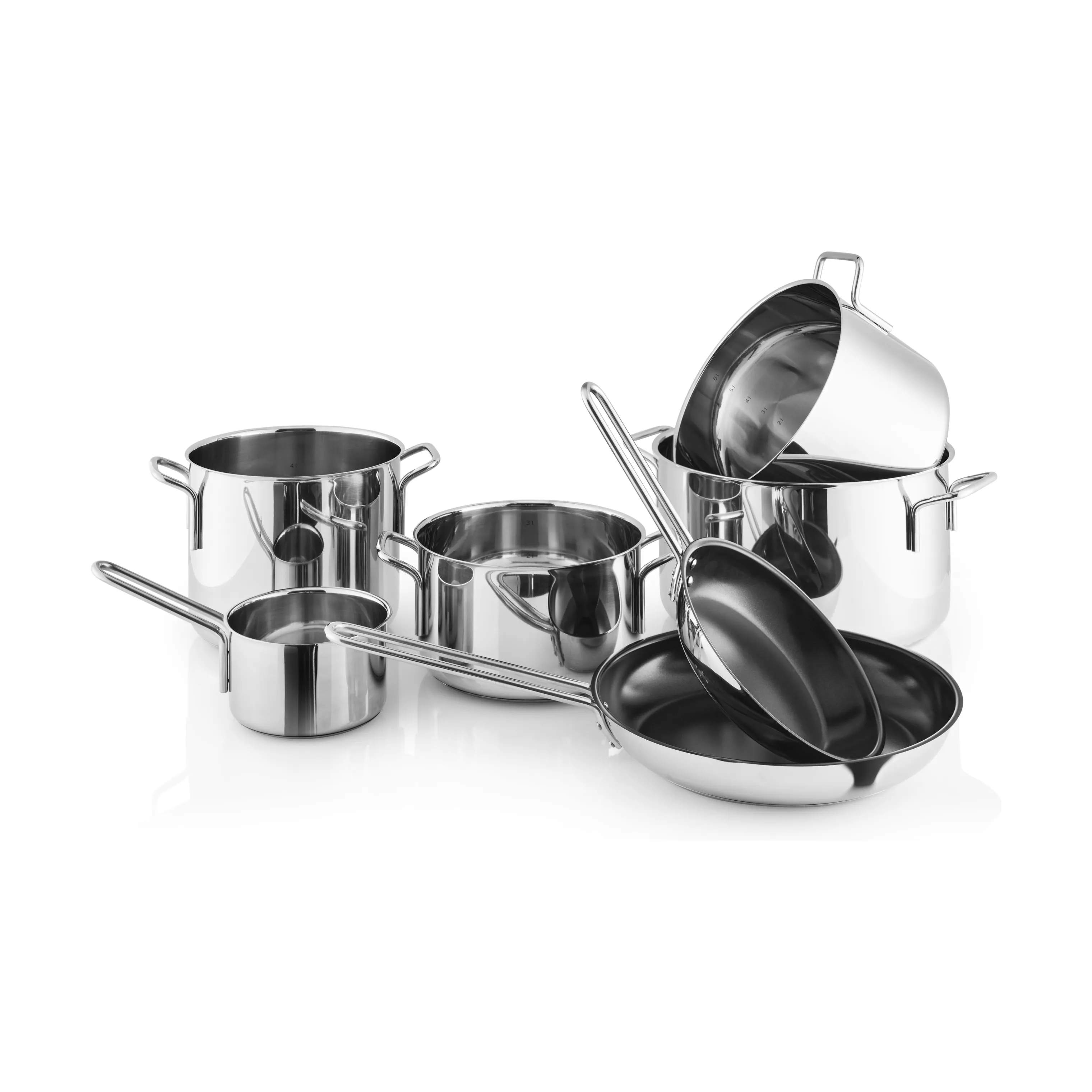 Gryde- og pandesæt - 7 dele, polished steel, large