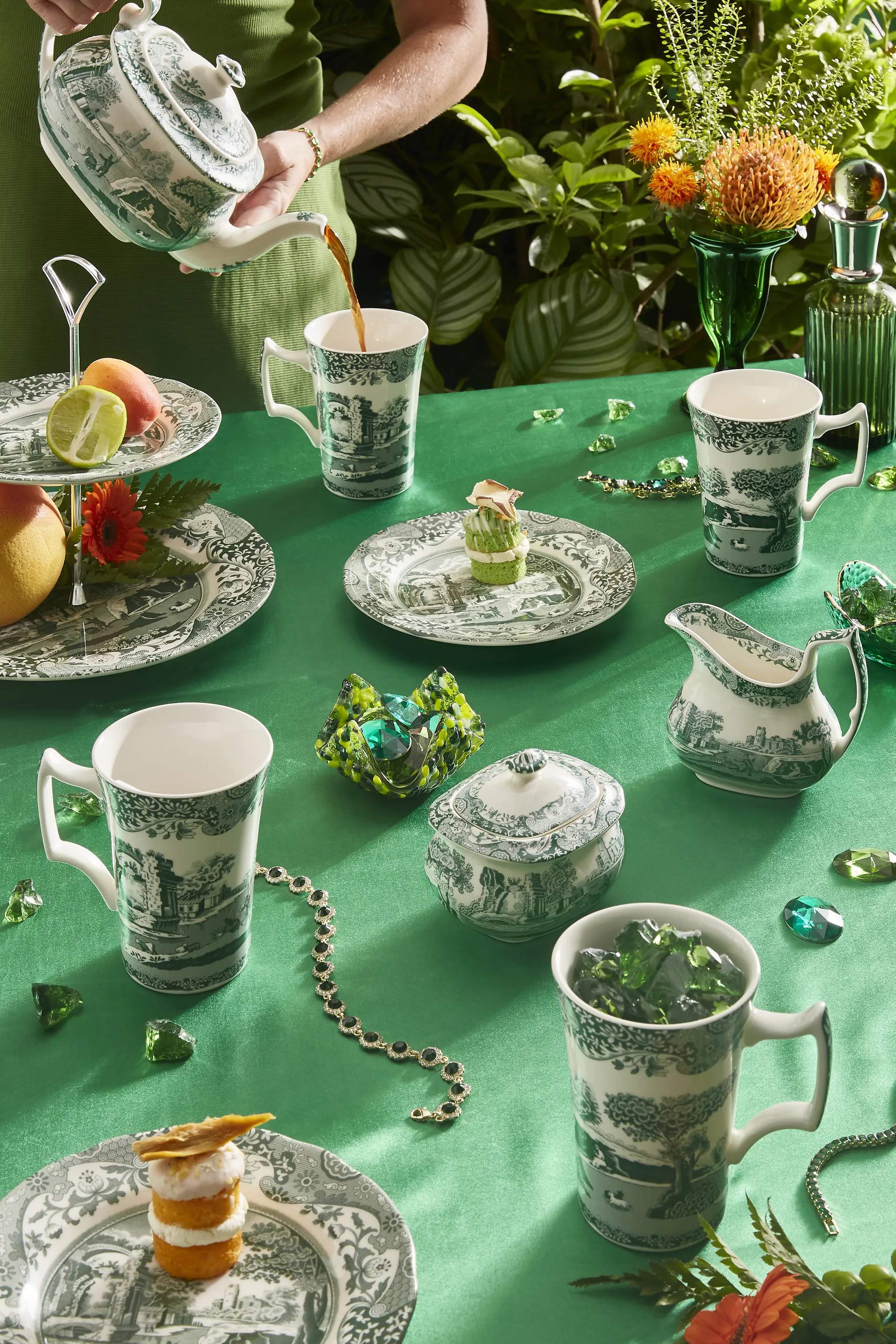 Spode Krus og kopper med hank Heritage Green Italian Krus - 4 stk. i Grøn/hvid, 2