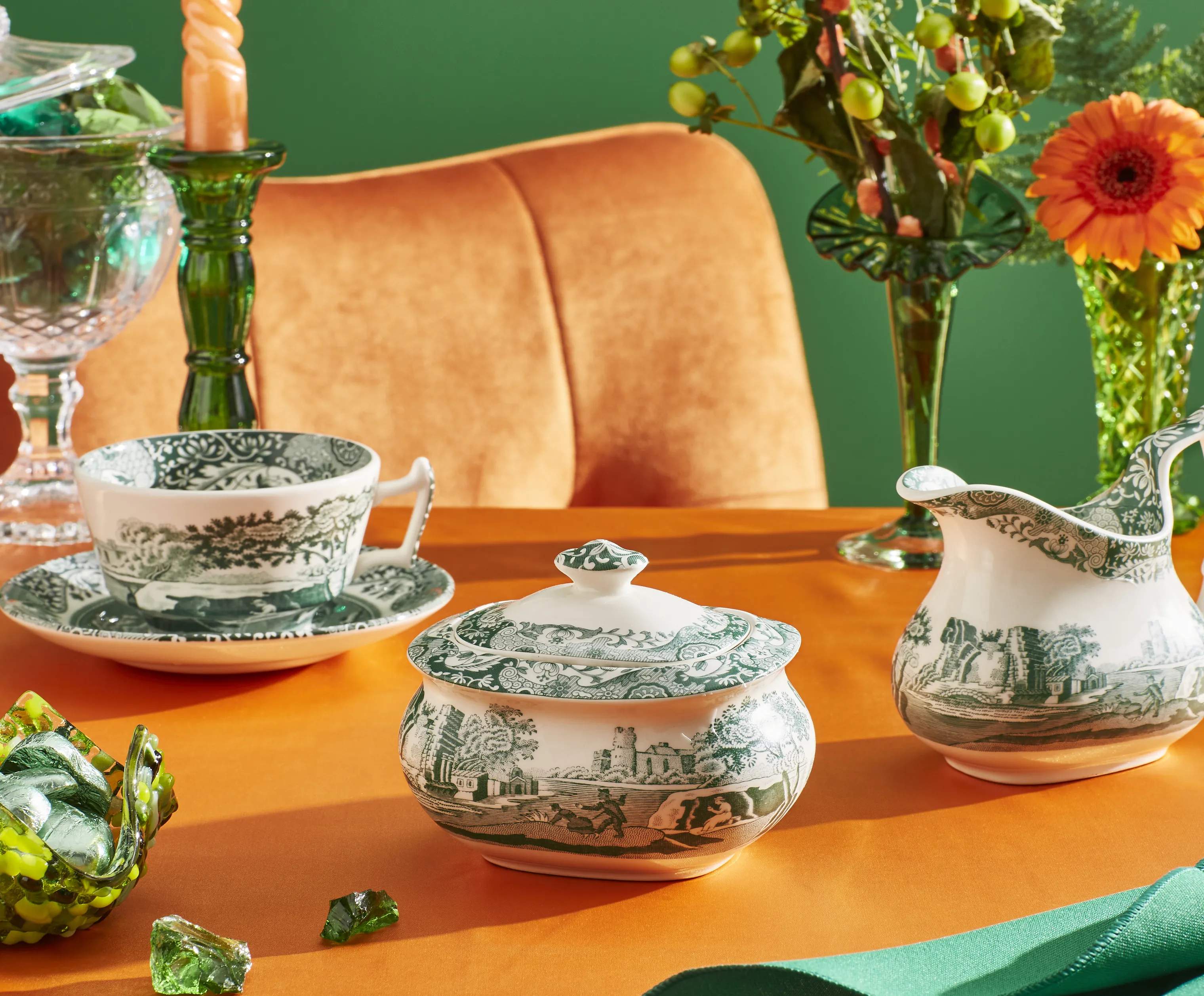 Spode Sukkerskåle Heritage Green Italian Sukkerskål i Grøn/hvid, 3