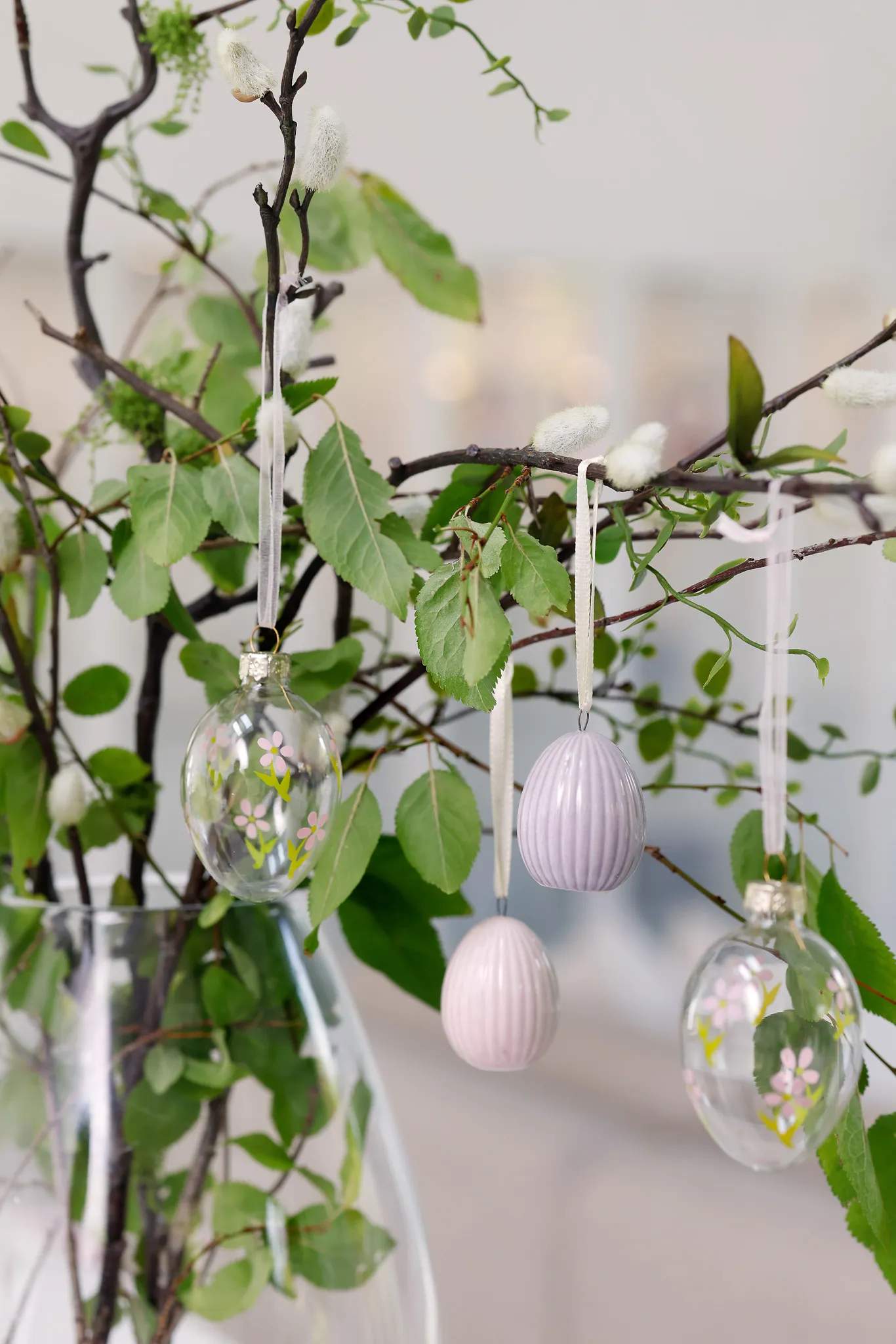 CASA Living Påskeæg og ophæng Glasæg - 6 stk. i rosa + gul, 2