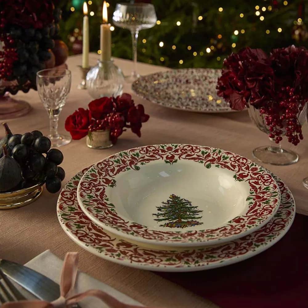 Spode Suppeskåle Yuletide Suppetallerken - 4 stk. i Rød/grøn/hvid, 2