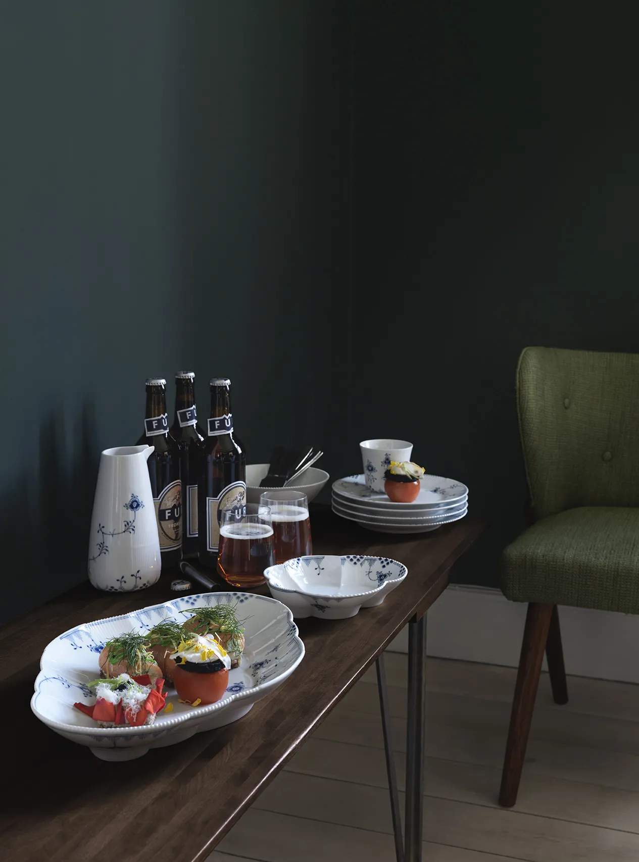 Royal Copenhagen Kagetallerkener Blå Elements Desserttallerken i Koboltblå/hvid, 3