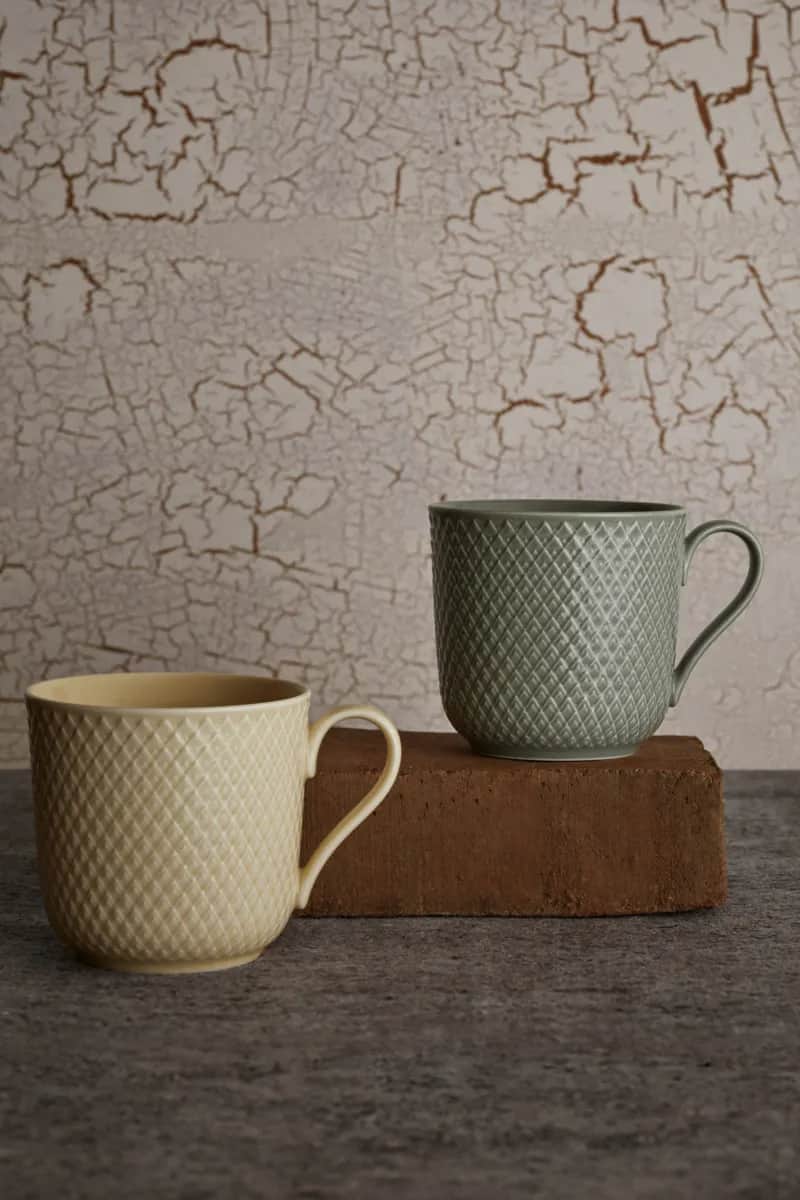 Lyngby Porcelæn Krus og kopper med hank Rhombe Earth Krus - 2 stk. i Moss/Marble, 3