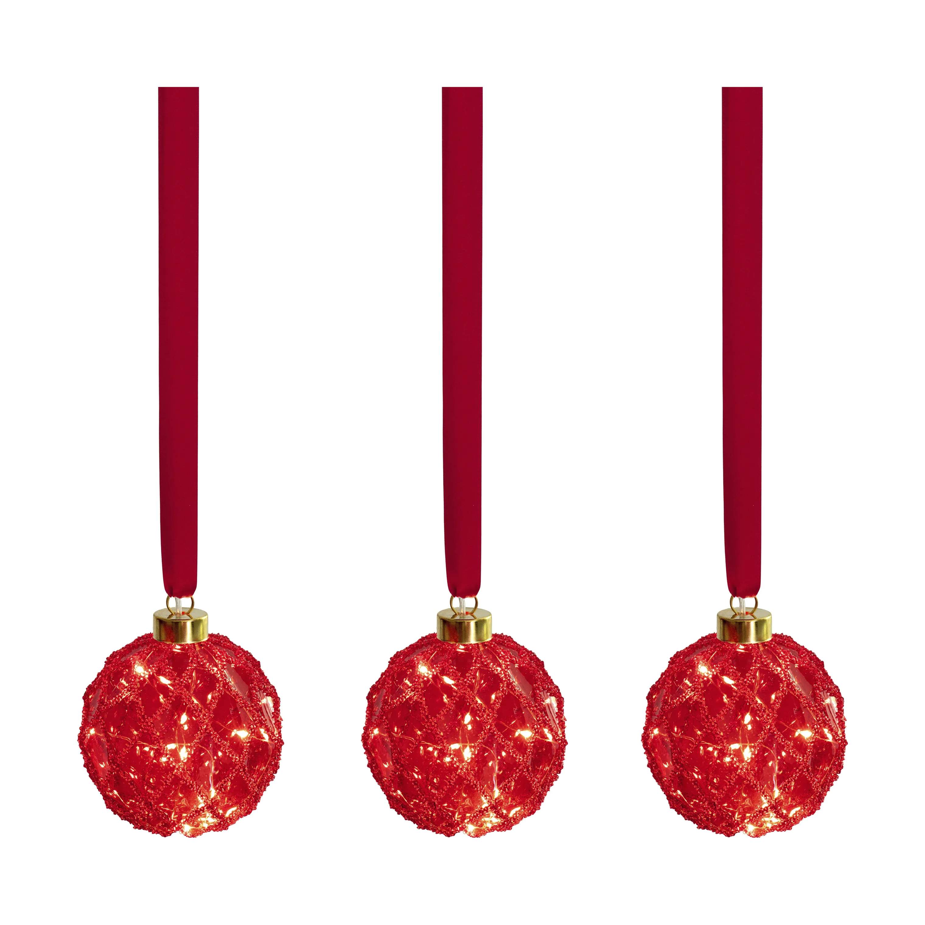 Casa Christmas Juleophæng LED Kugle - 3 stk. i Rød, 1