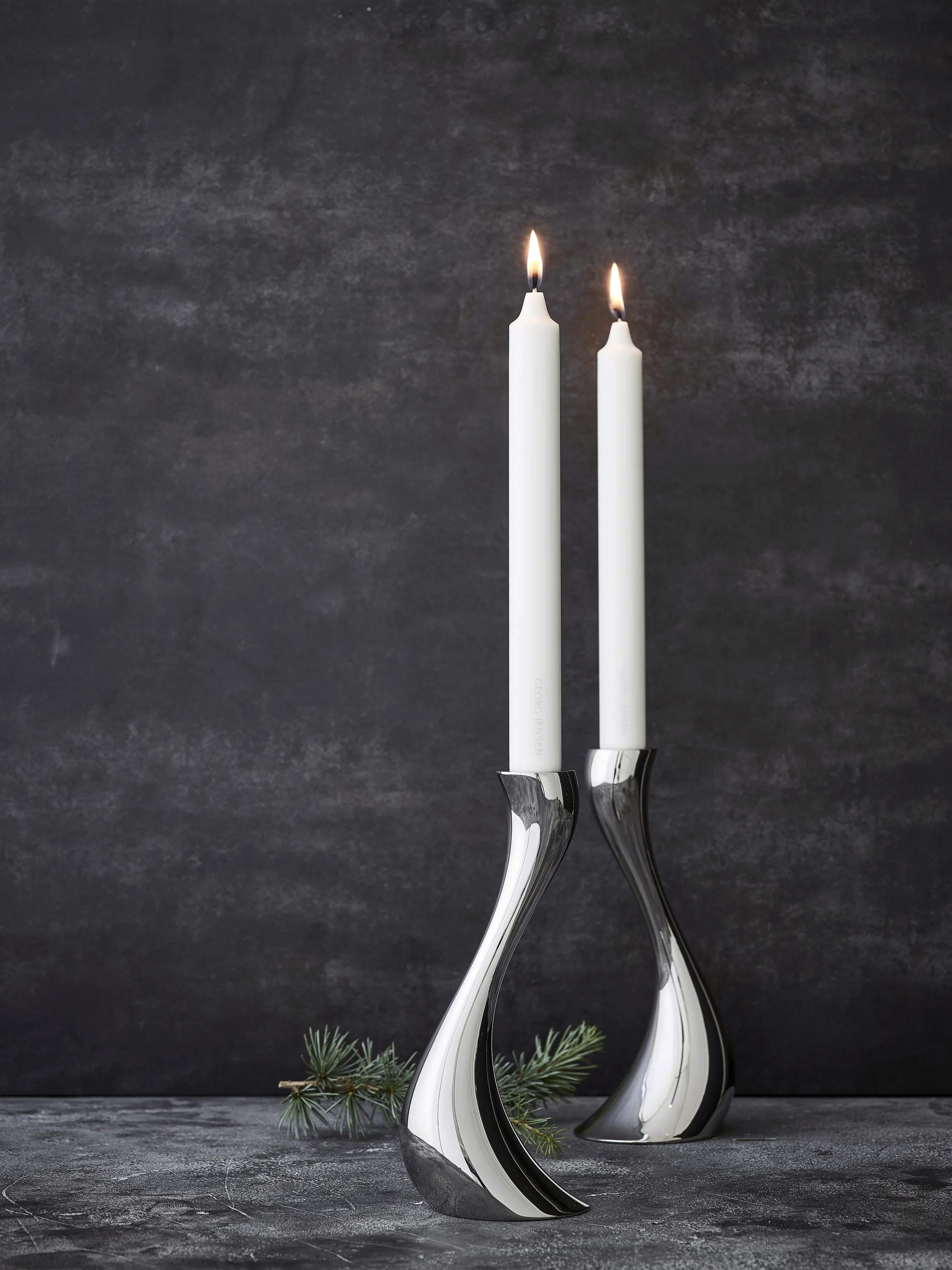 Georg Jensen Kronelysestage Cobra Lysestagesæt m. stearinlys - 2 stk. i Blank/Stål, 20 cm, 2
