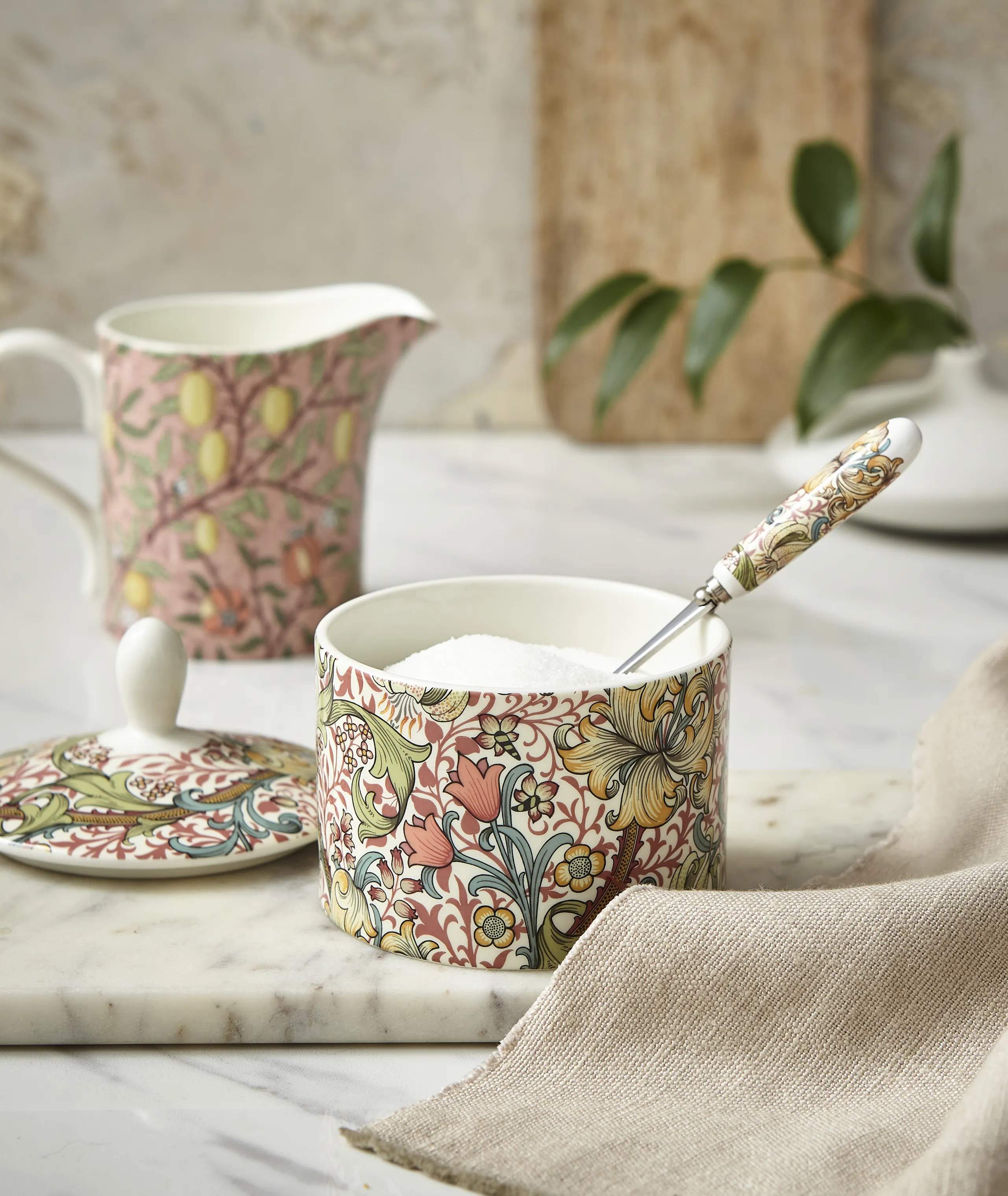 Spode Sukkerskåle Morris & Co Sukkerkrukke i Lyserød/Grøn/blå, 2