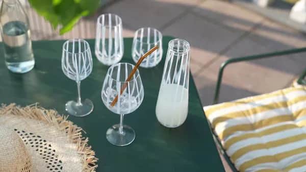 Broste Copenhagen Hvidvinsglas Stripe Hvidvinsglas i Hvid/klar, 2