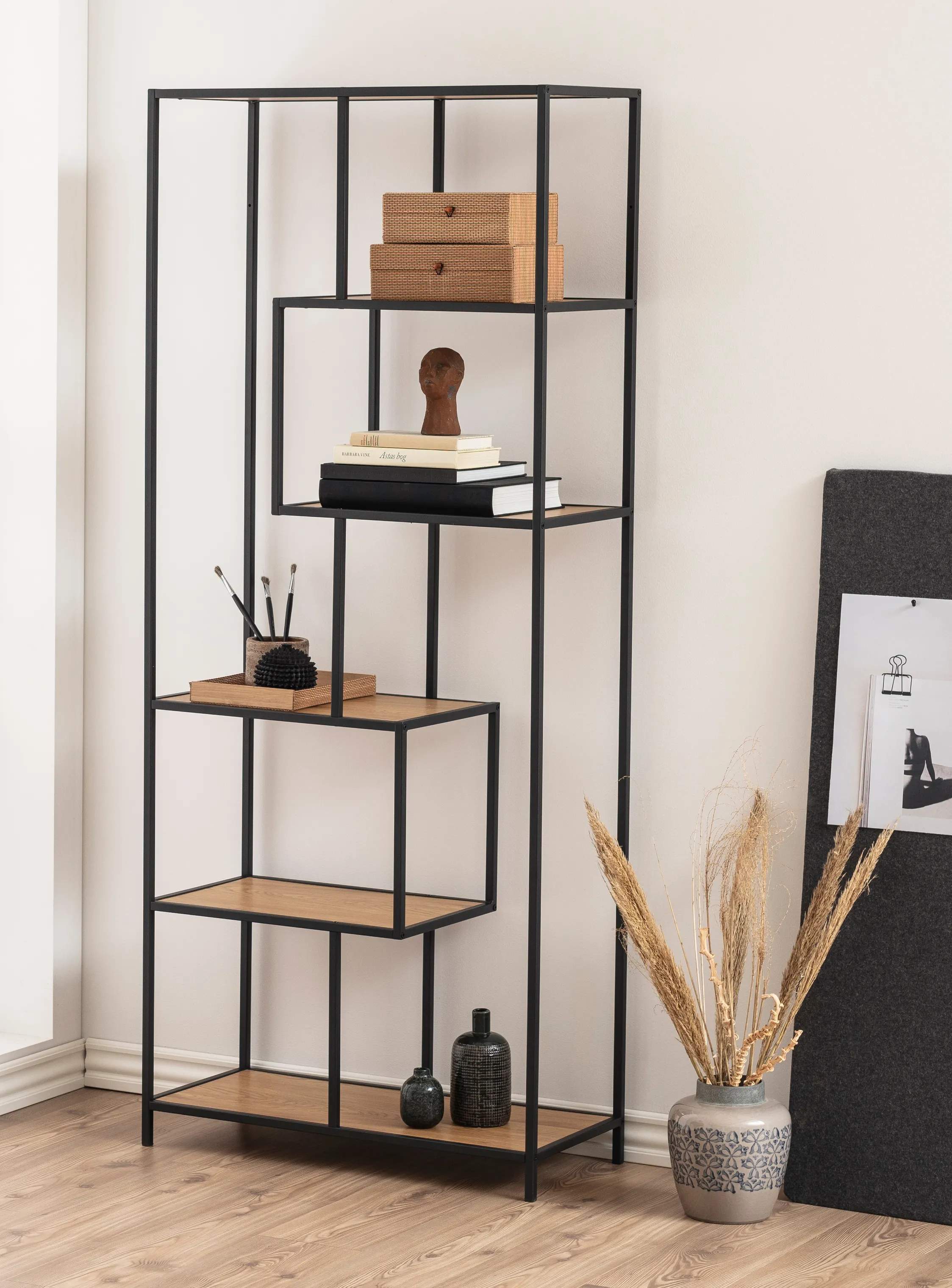 CASA Living Reoler og tilbehør Seaford Reol i Lys eg/sort, 77 cm, 2