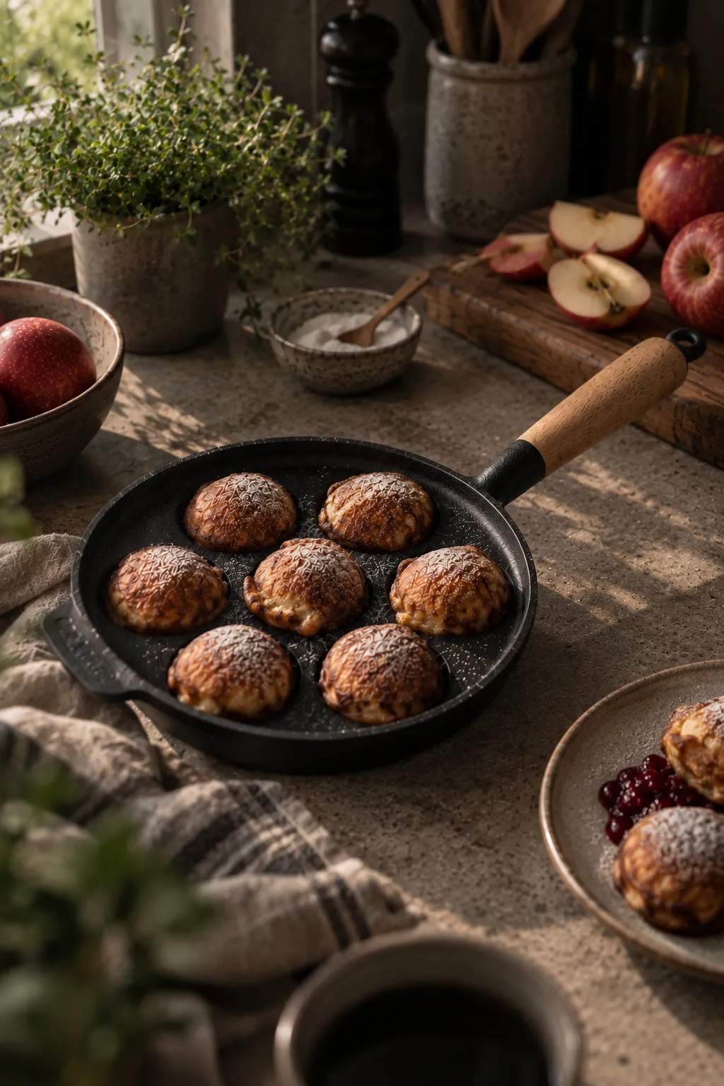 Carl Victor Æbleskivepander Æbleskivepande i Støbejern, Bøgetræ, 2