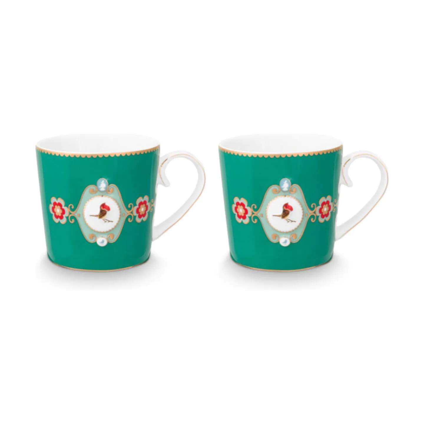 PIP Studio Krus og kopper med hank Love Birds Krus - 2 stk. i Emerald, 300 ml, 1