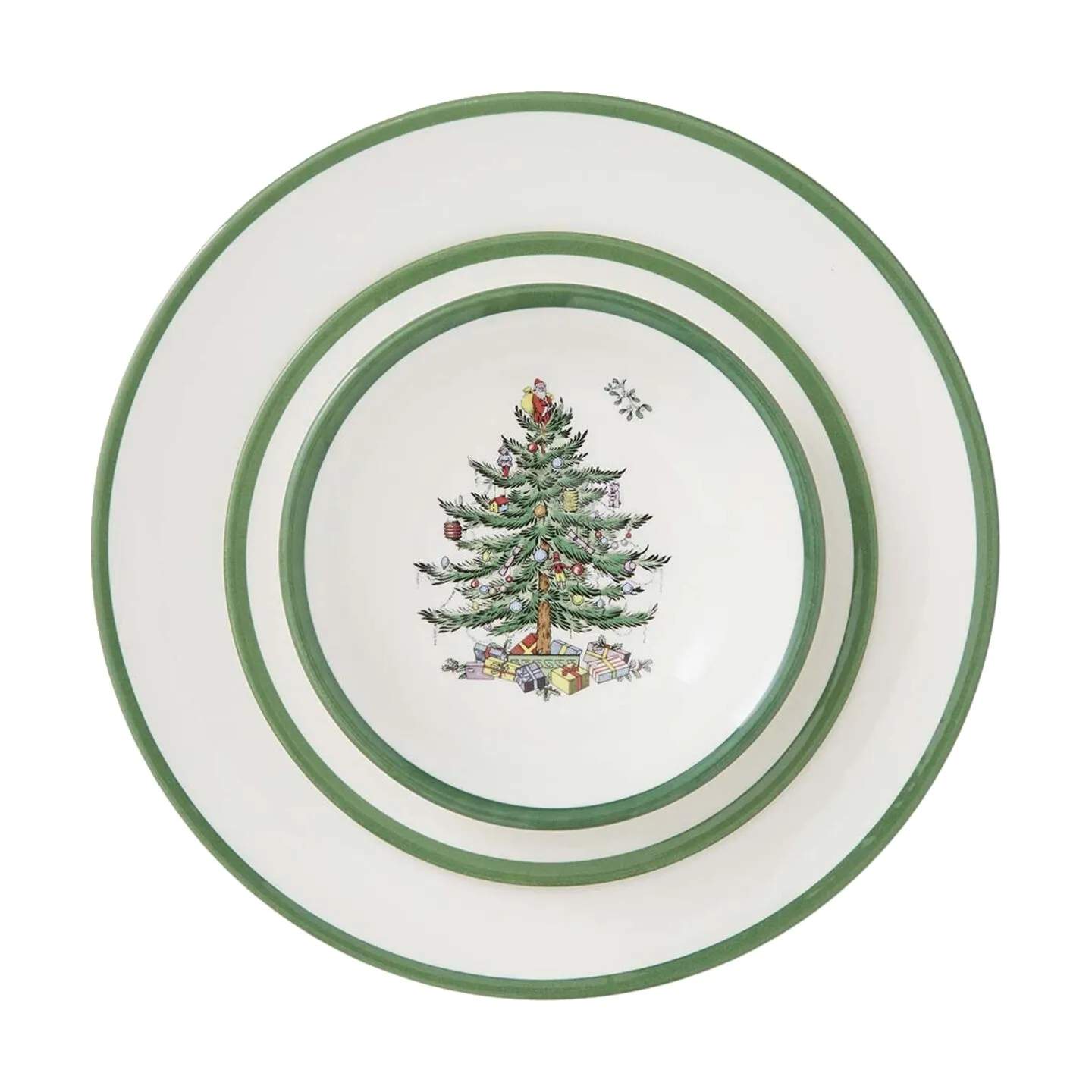 Spode Middagstallerkener Christmas Tree Stelsæt - 12 dele i Rød/grøn/hvid, 3