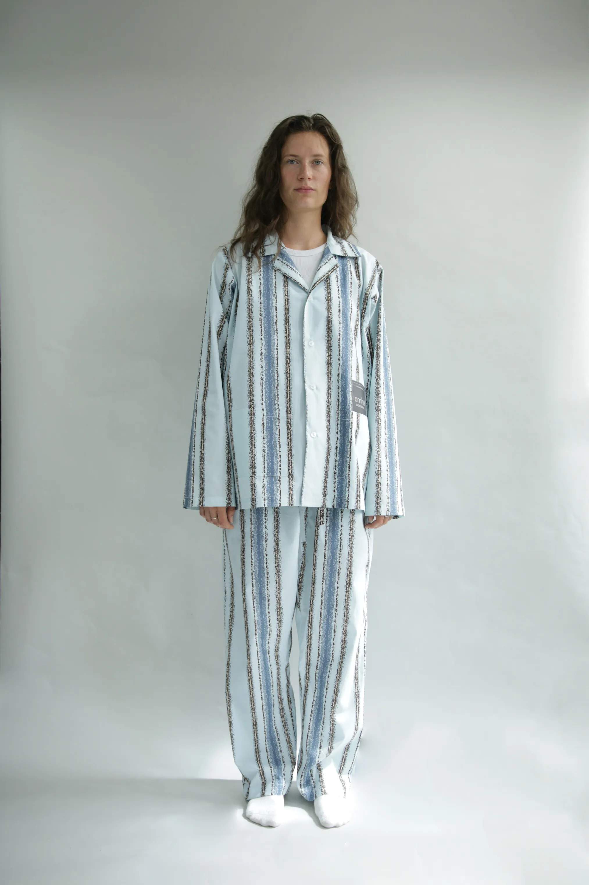 omhu x Mads Barfod Pyjamas Wave Grid Slumber Pyjamasskjorte i Aqua, XS/S, 5