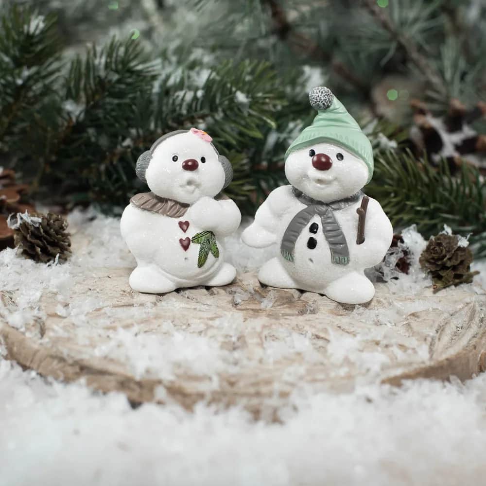 Klarborg Julefigurer Snemænd - Eluf & Elfi i Hvid, 7 cm, 2