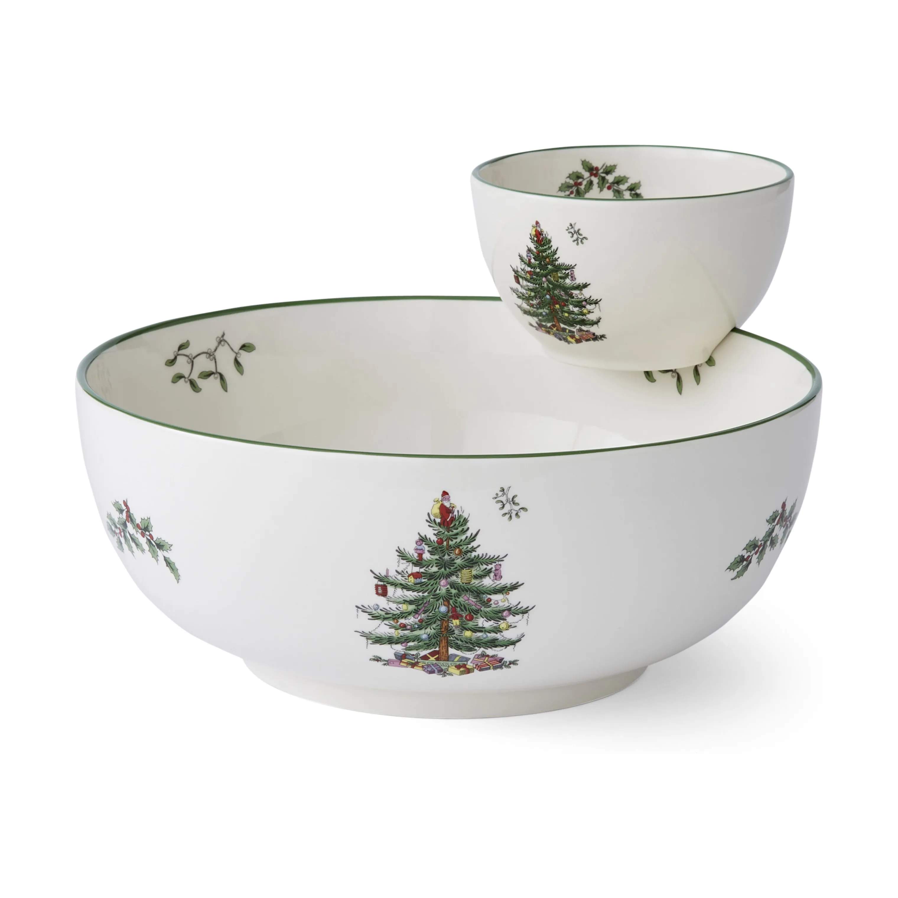 Spode Serveringsskåle Christmas Tree Chip´n Dip Skålsæt - 2 dele i Hvid/grøn/rød, 1
