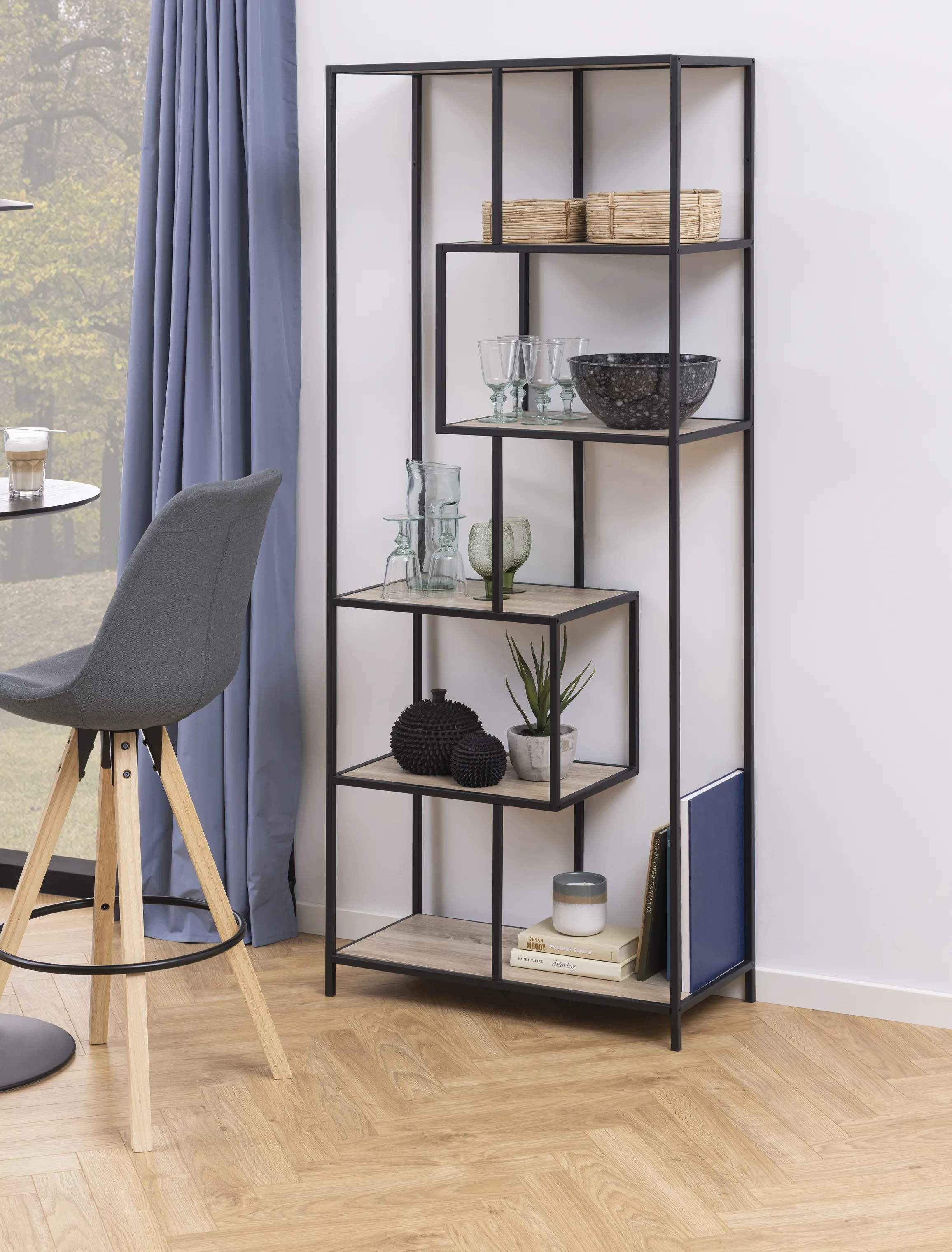 CASA Living Reoler og tilbehør Seaford Reol i Mørk eg/sort, 77 cm, 2