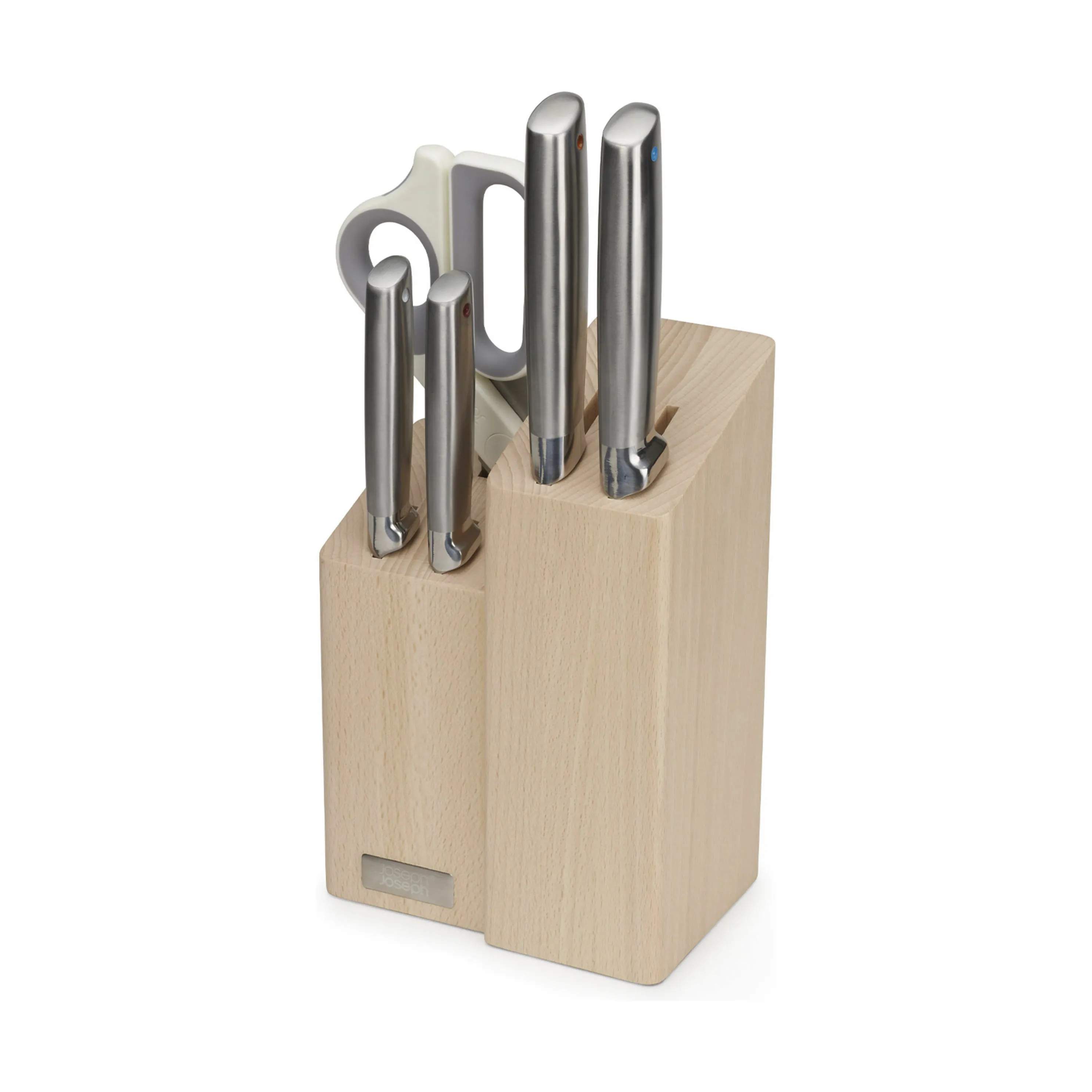Elevate Fusion Knivblok - 6 dele, stål/bambus, large