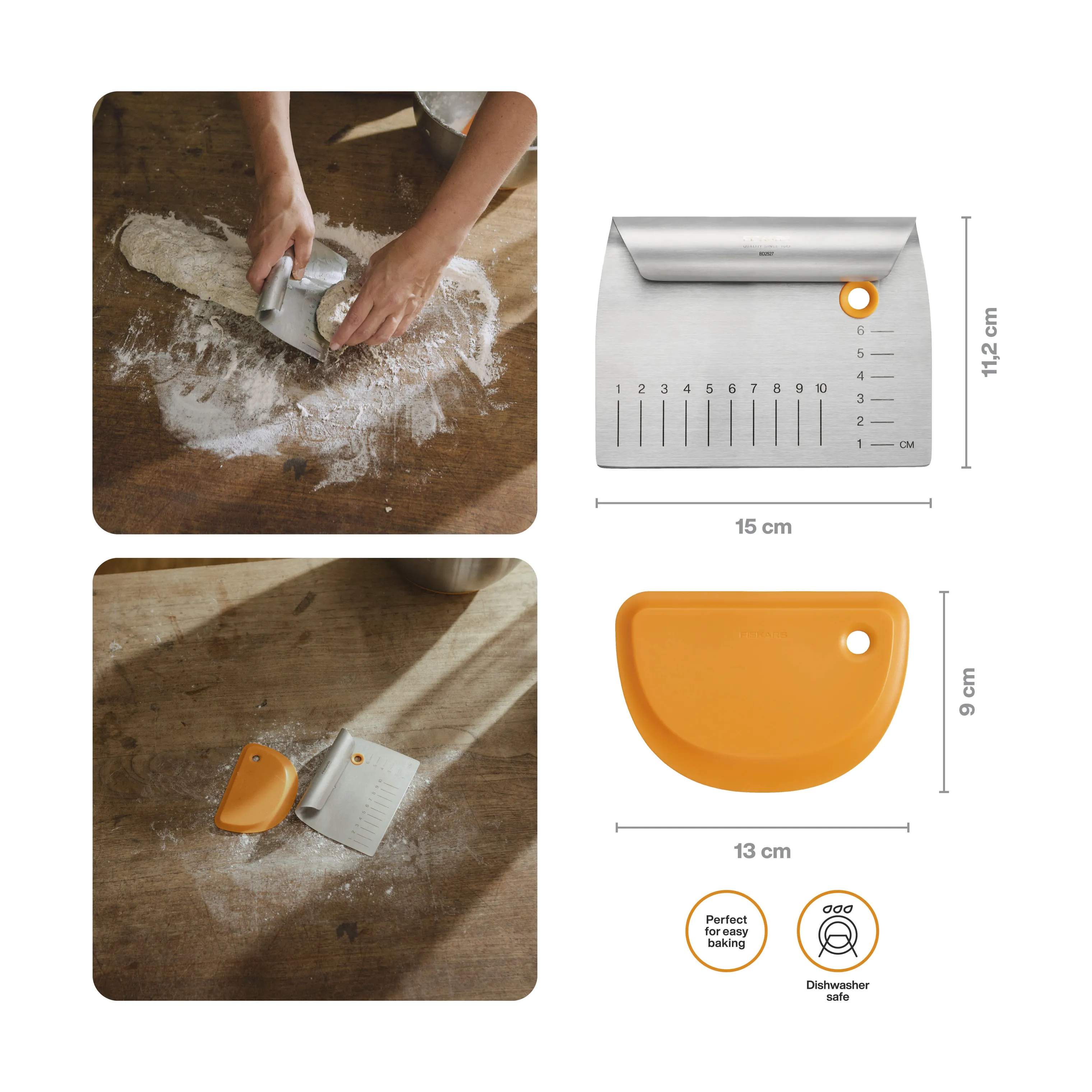 Fiskars Bageredskaber Functional Form Dejskærer - 2 dele i Sølv/Orange, 4