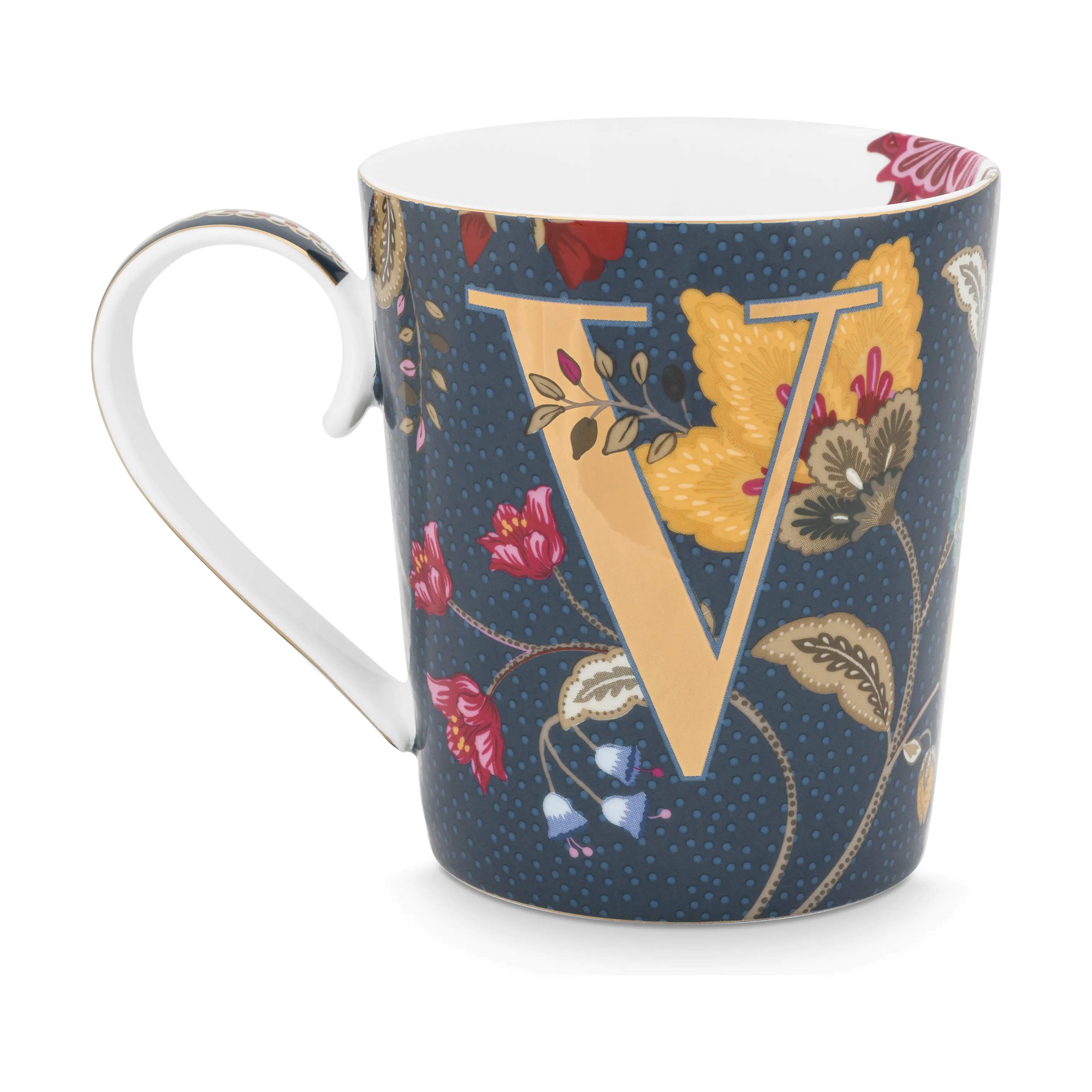 Floral Fantasy Alfabet Krus - V, porcelæn, large