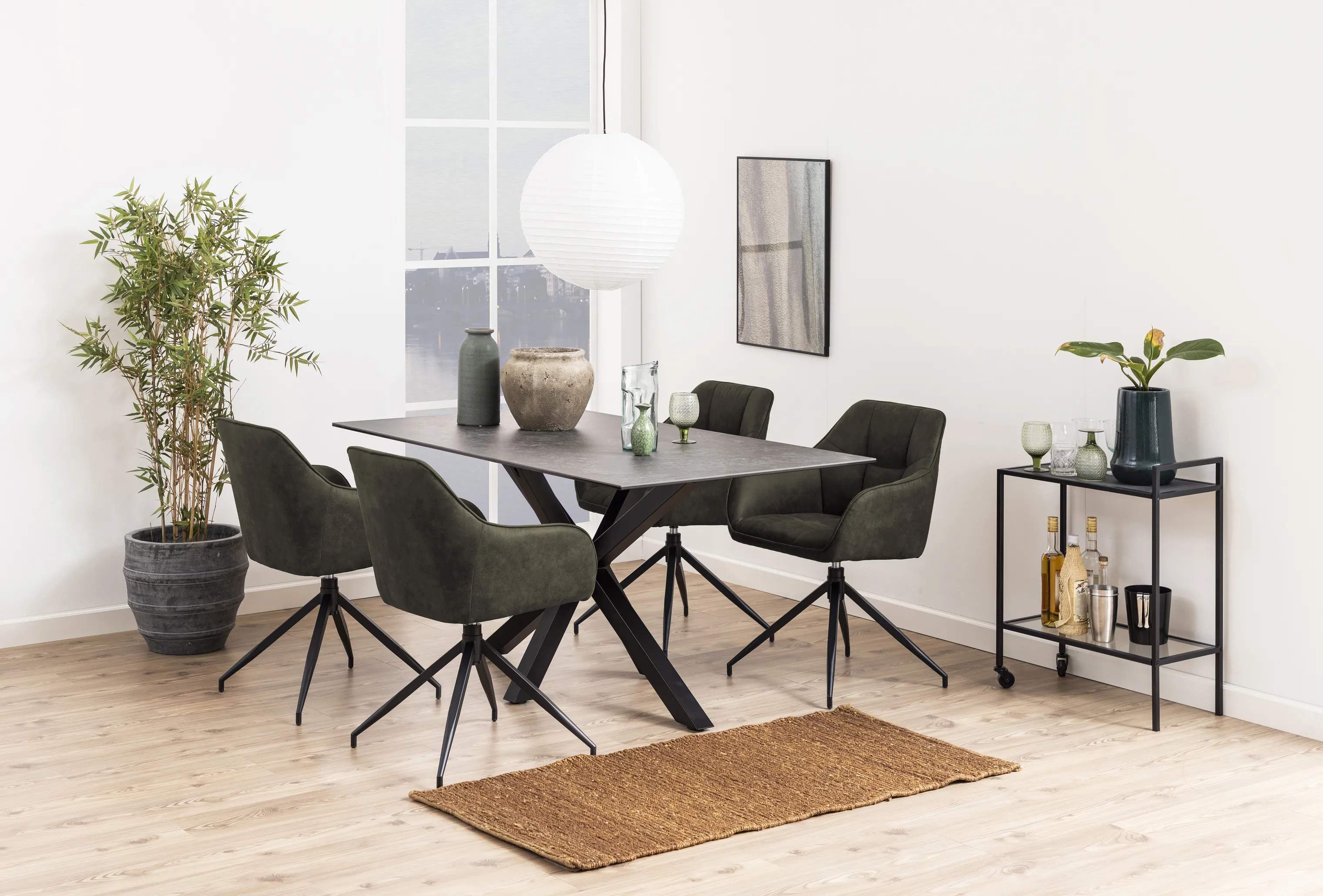 CASA Living Spisebordsstole Brenda Spisebordsstol i olivengrøn/sort, 3