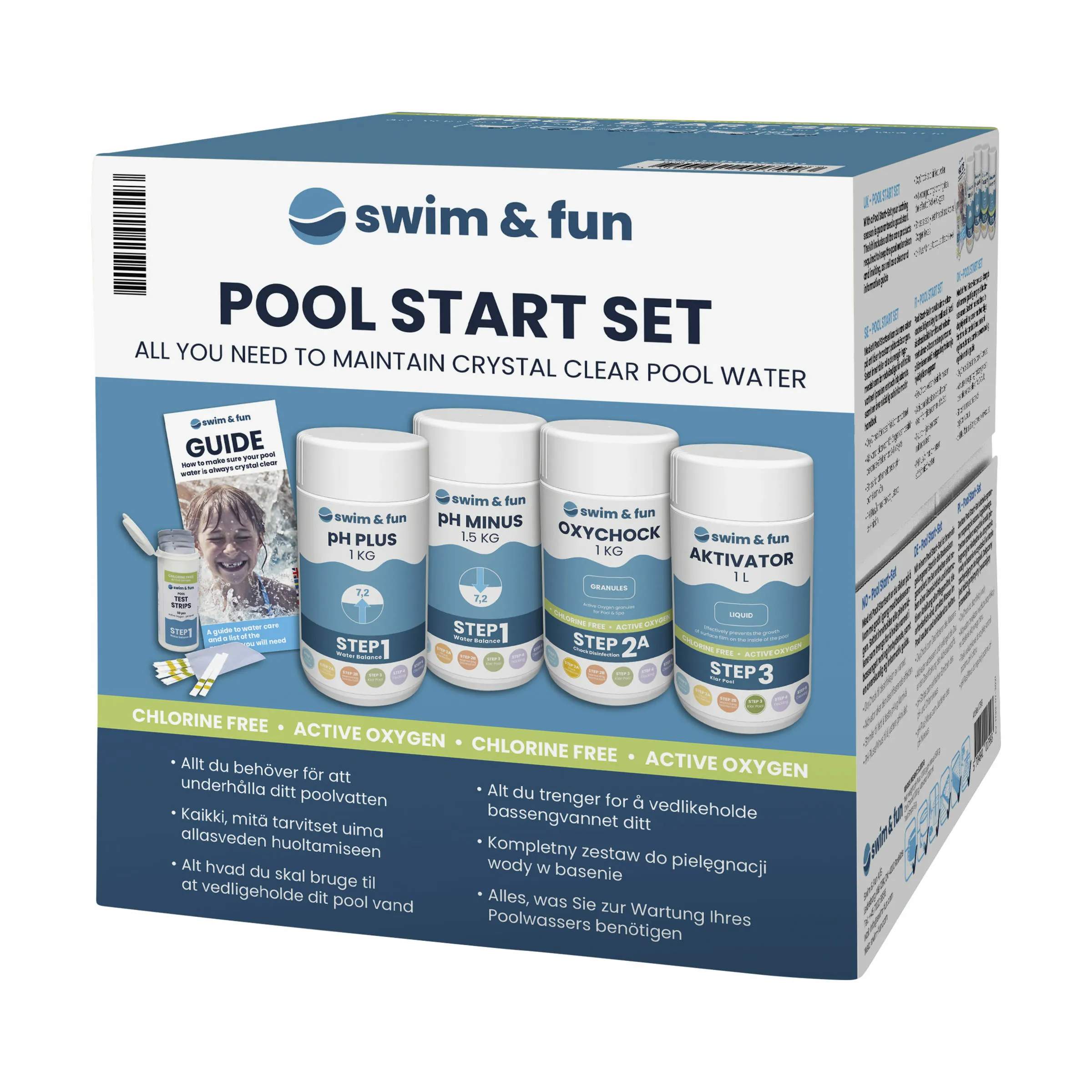 Swim & Fun poolrengøring Vandplejemiddel Klorfri Startsæt - 5 dele