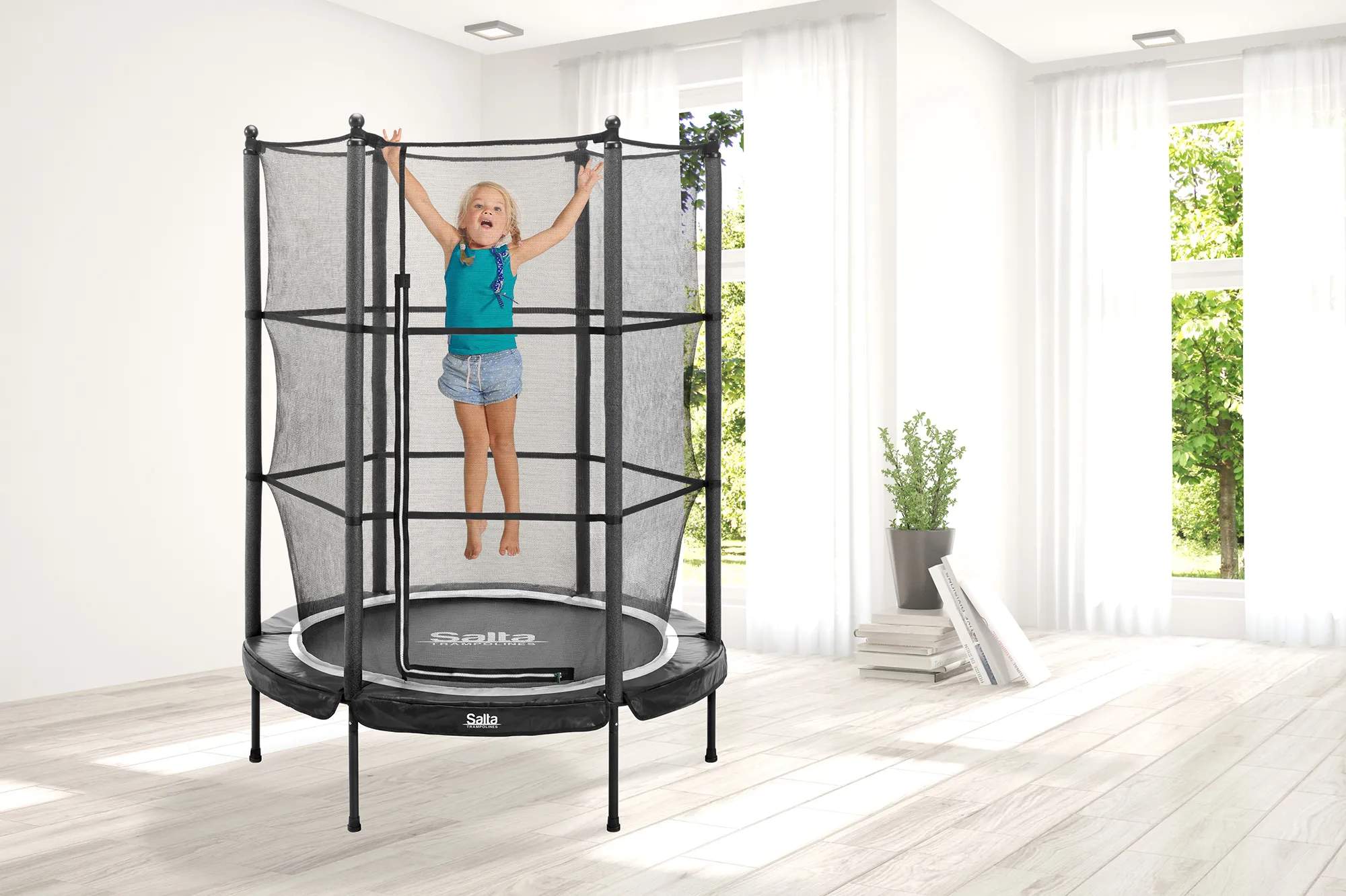 Salta Trampoliner Junior Trampolin m. sikkerhedsnet i Sort, 2