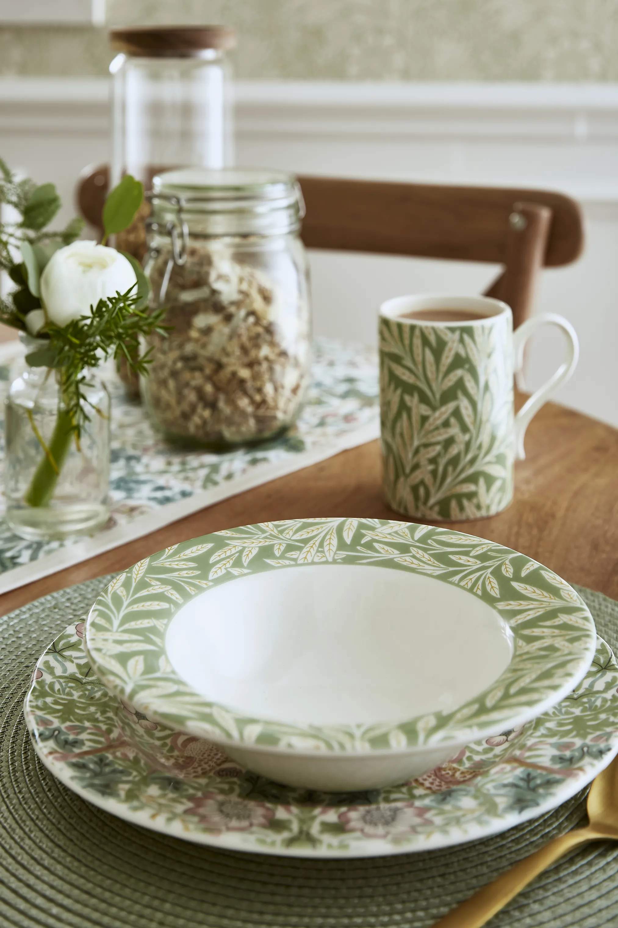 Spode Krus og kopper med hank Morris & Co Krus i Grøn/hvid/orange, 2
