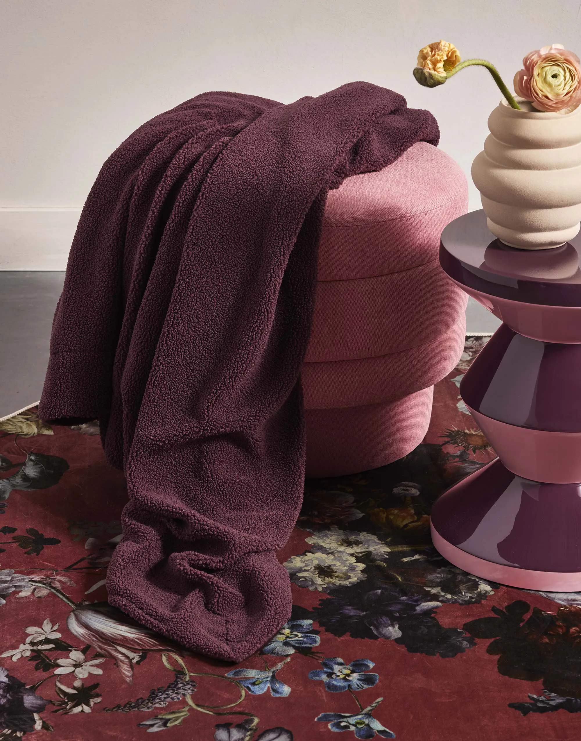 Essenza Plaider Teddy Plaid i Plum Wine, B150 x L200 cm, 3