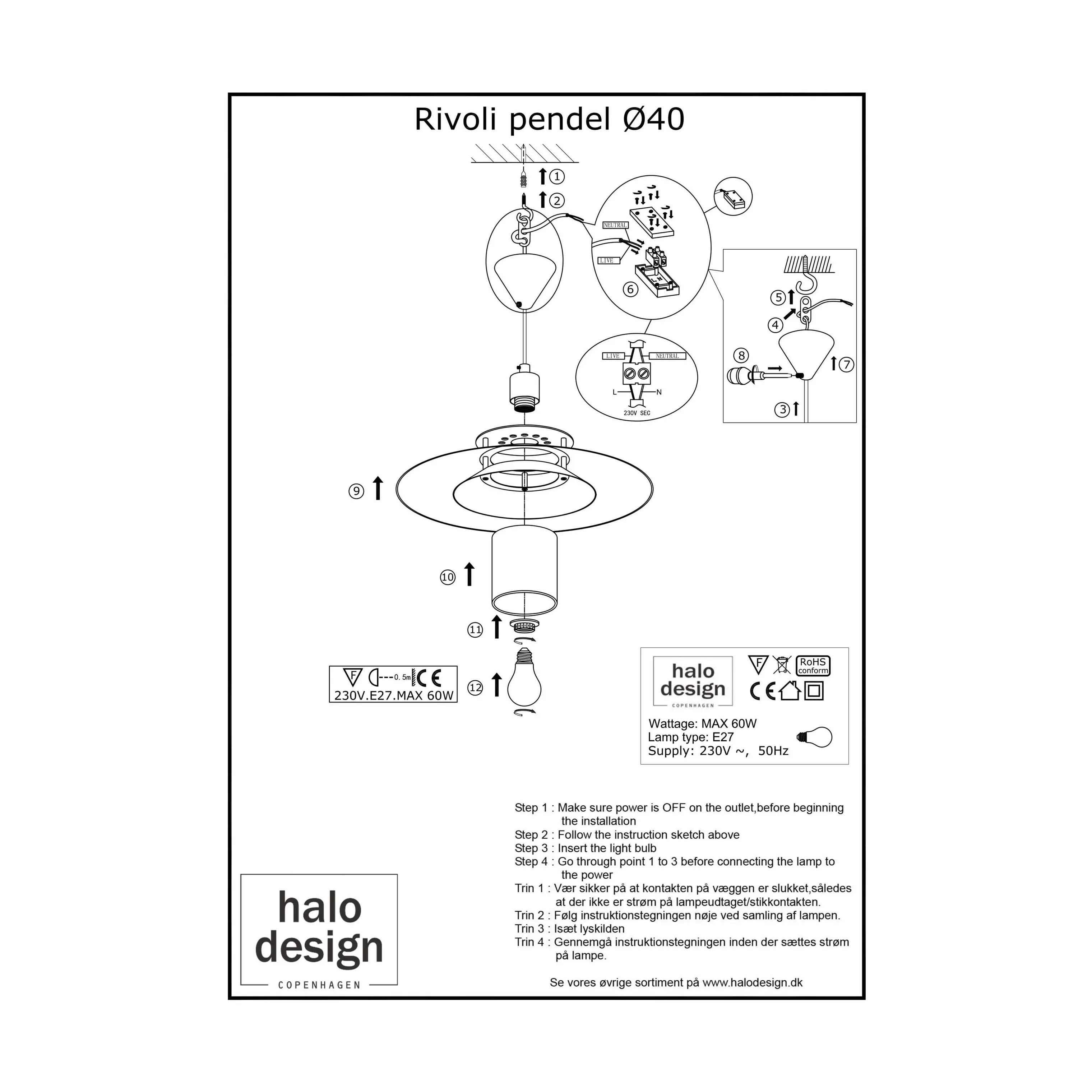 Halo Design Pendler Rivoli Pendel i Sort/krom, 40 cm, 2