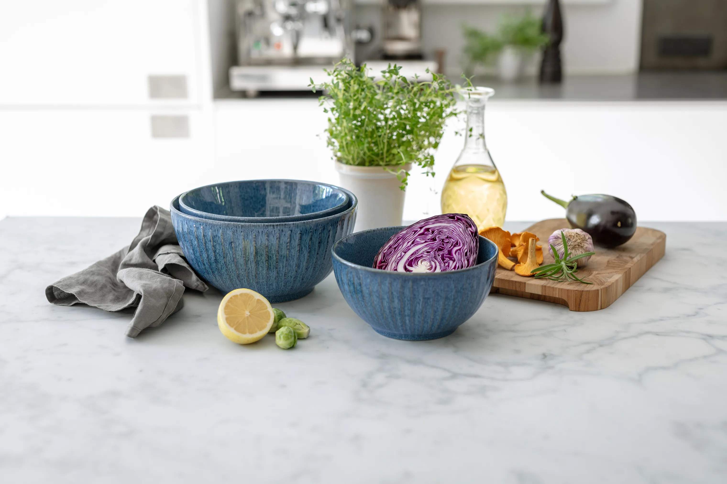CASA Living Serveringsskåle Sofia Riflet Skålsæt - 3 stk. i Blå, 2
