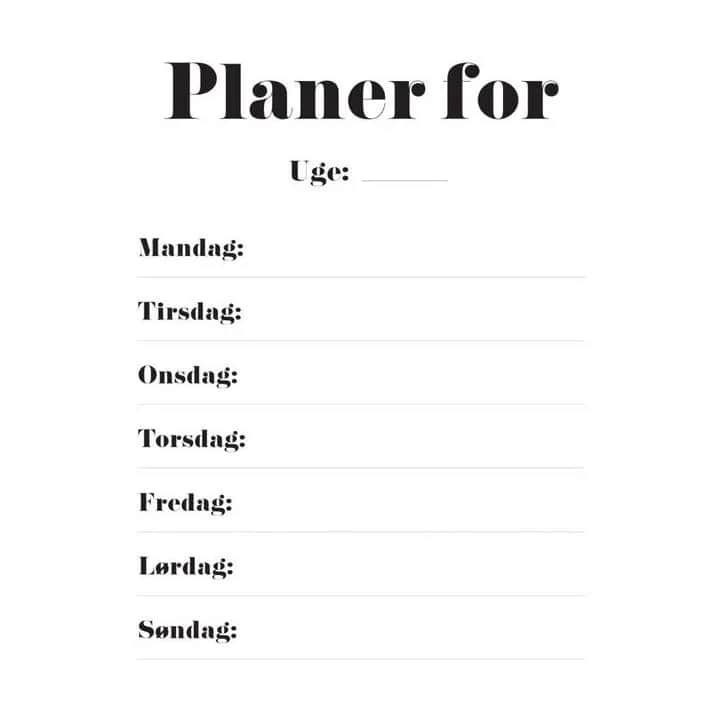 Poster&Frame Plakater Plakat - Ugeplan i B30 x L40 cm, 1