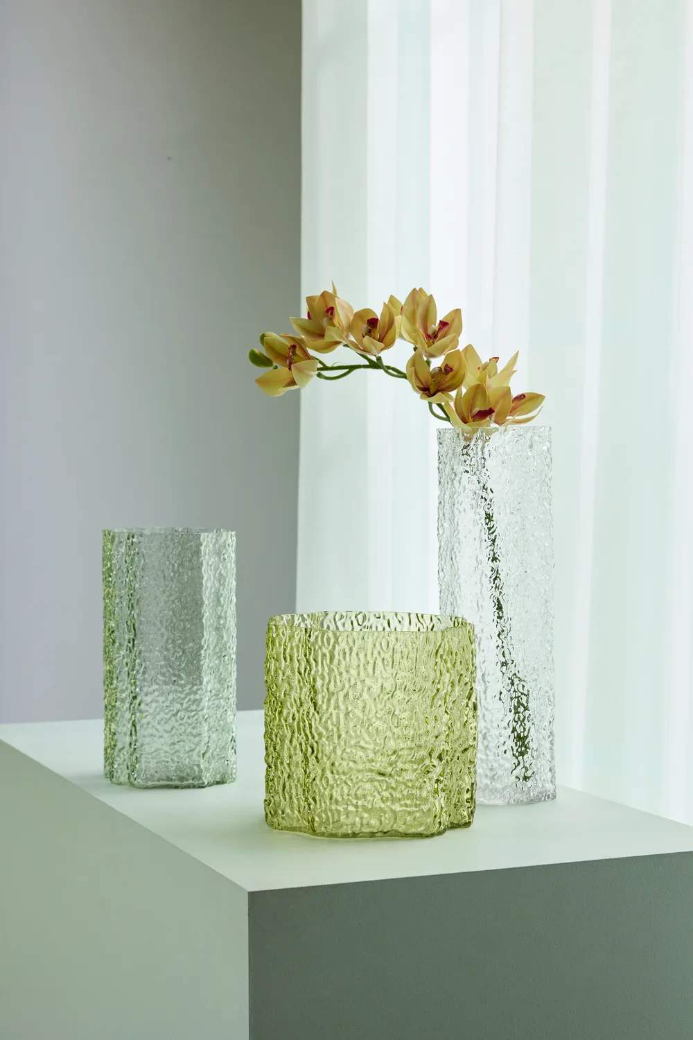 Hübsch Vaser Triple Vase - 3 stk. i Mørkegrøn/lysegrøn/Klar, 2